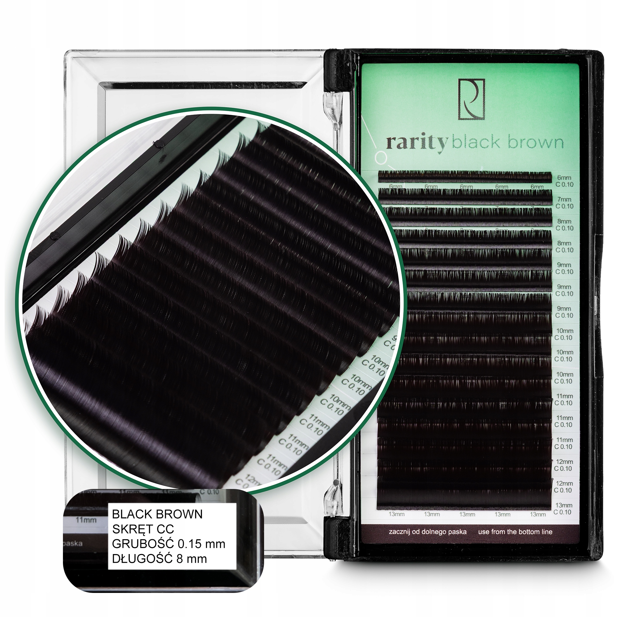 Umělé Řasy Rarity Black Brown Lashes CC kroucení 0,15 mm 8 mm