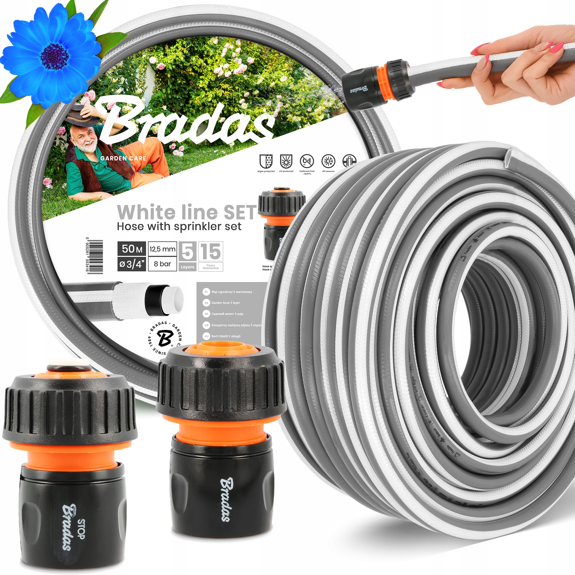 Záhradná Hadica 3/4 50 M 5-VRSTVOVÁ, Pružná, Vystužená Gumovou Hadicou Na Zavlažovanie