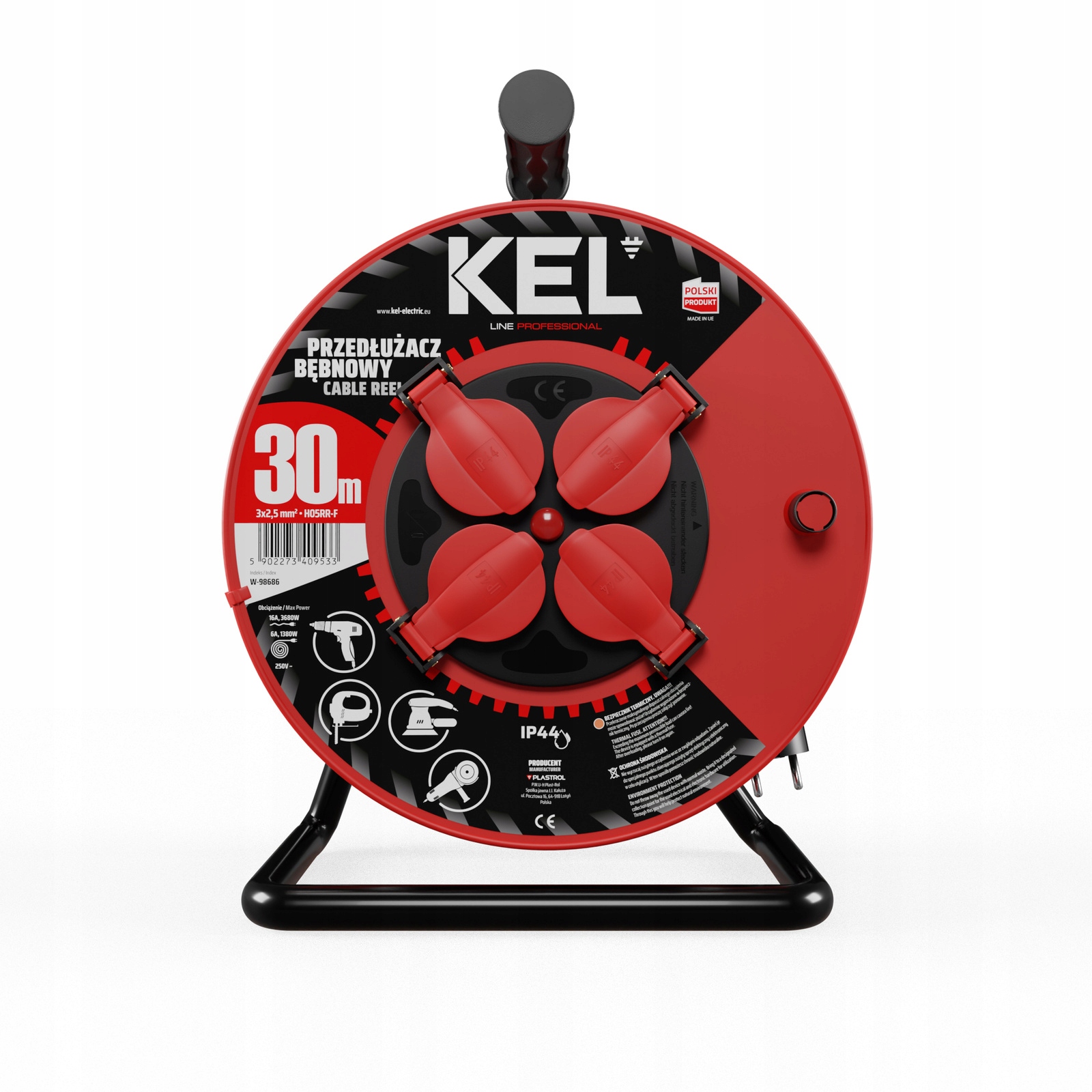 Predlžovací Kábel bubnový dielenský 30 m 4x 230 V Schuko 3x2,5 H05RR-F