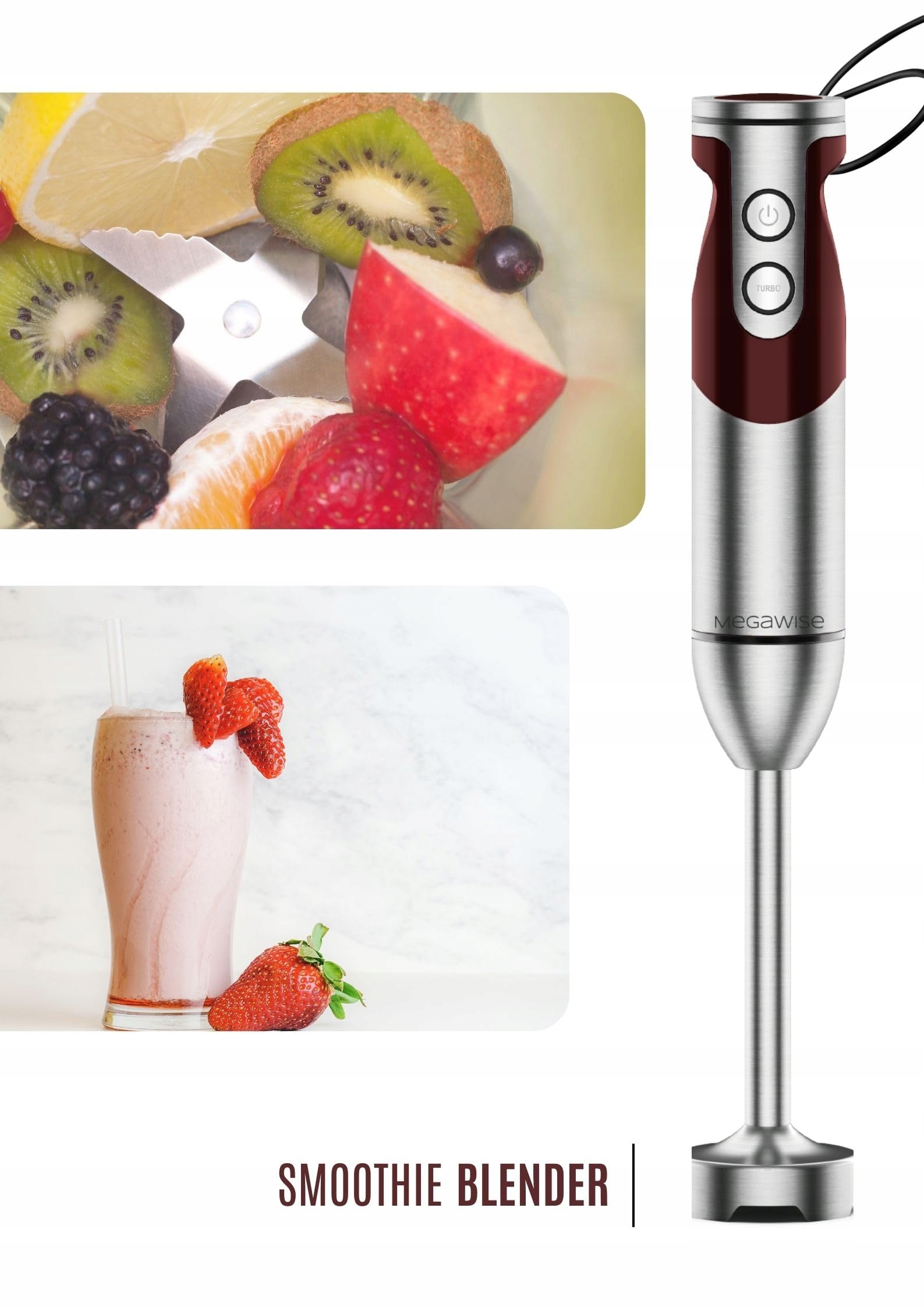 MEGAWISE Blender Ręczny 3w1 12 Prędkości Trzepaczka Spieniacz Czerwony — miniatura 7