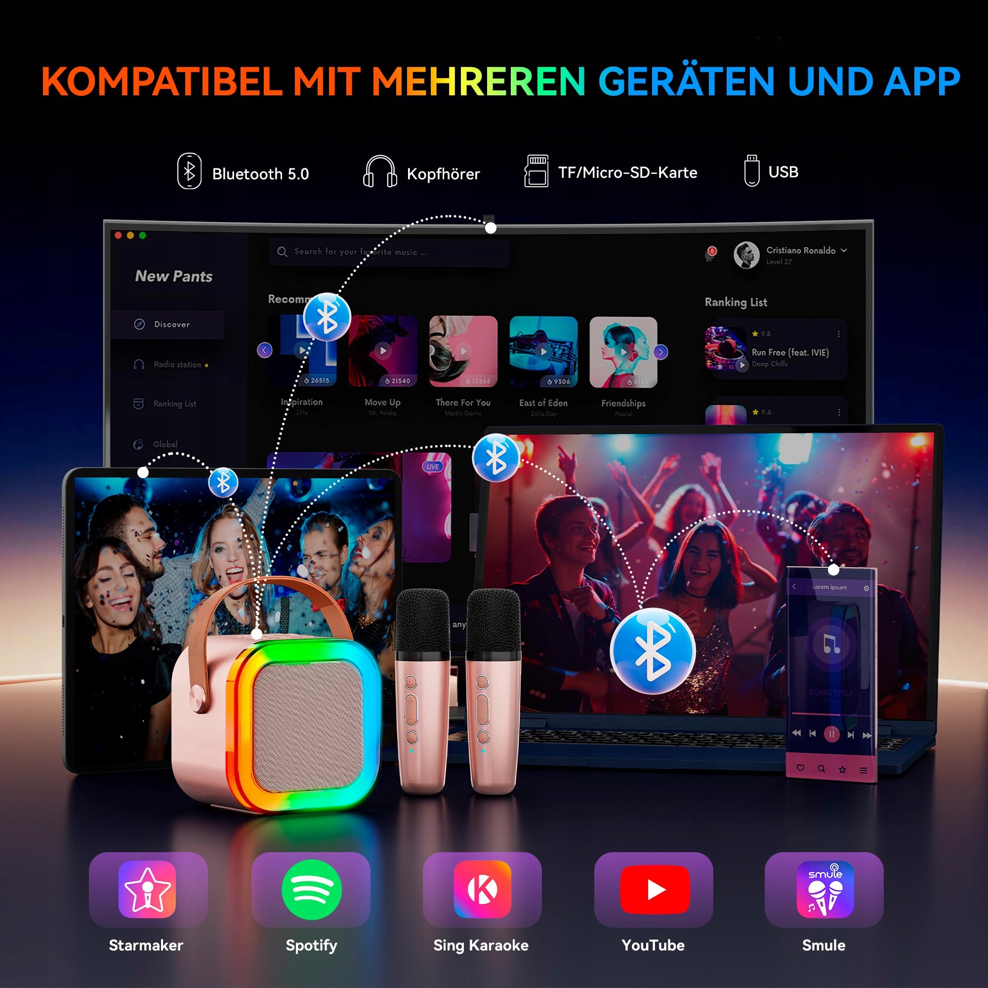 Maszyna do karaoke z 2 mikrofonami karaoke dla dzieci i dorosłych — miniatura 4