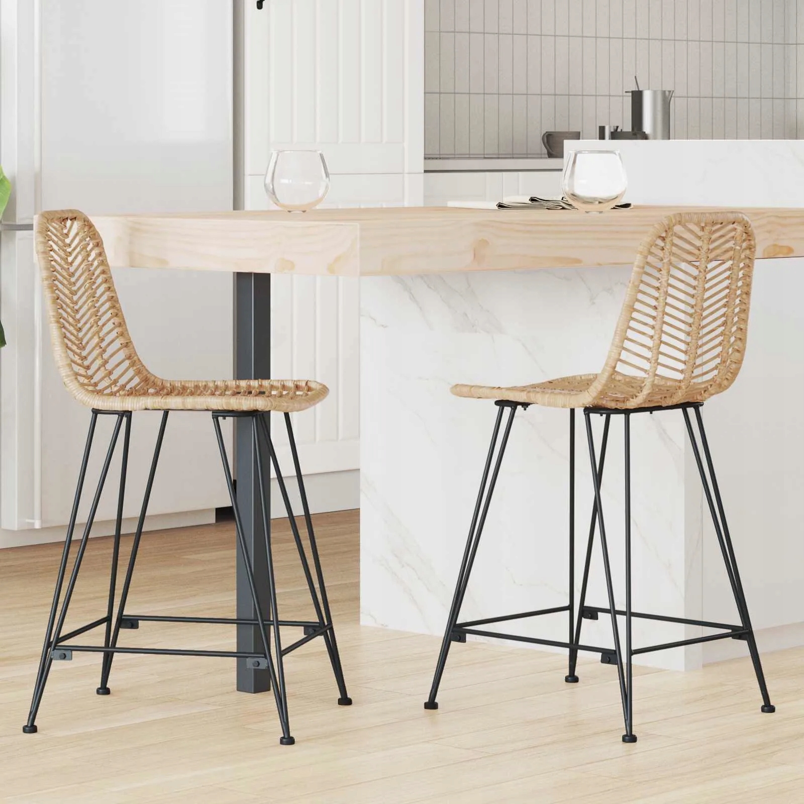 vidaXL Barová židle 2 pcs Přírodní 44,5 x 54,5 x 97,5 cm