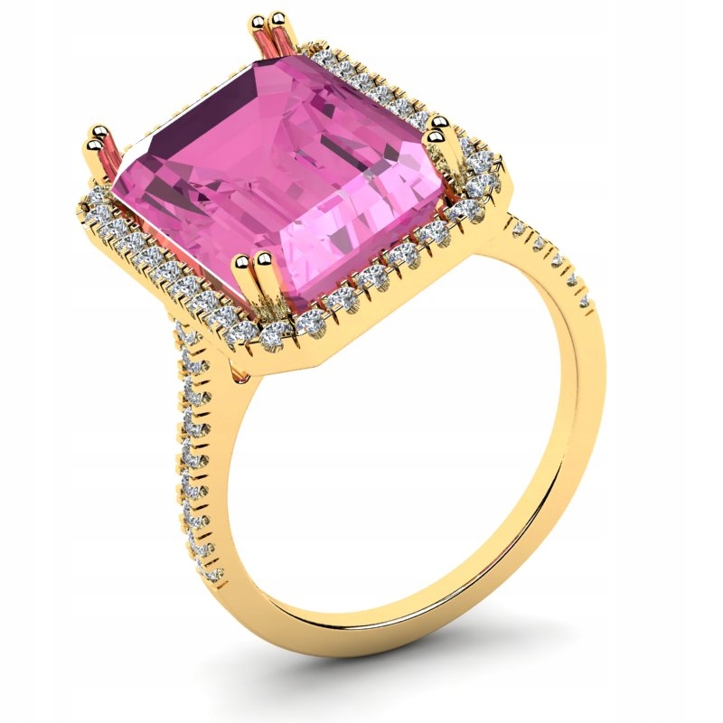 

Pierścionek Złoty Z Ośmiokątną Różową Cyrkonią