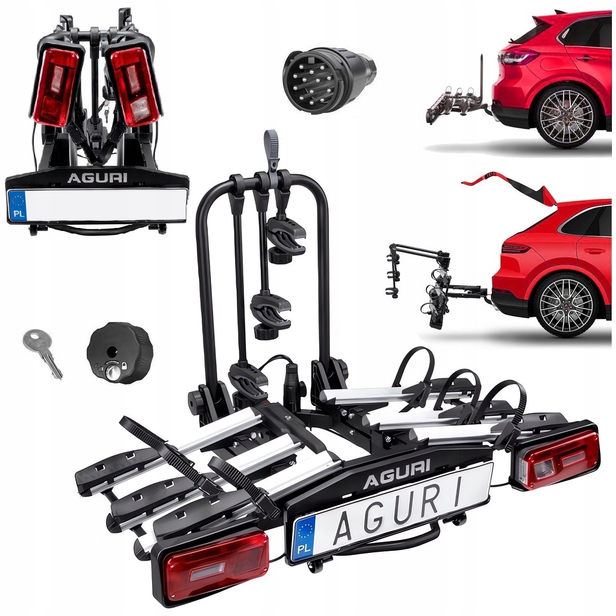 Nosič kol na tažné zařízení Aguri Krab 3 pro 3 jízdní kola Skládací Stříbrná 13PIN