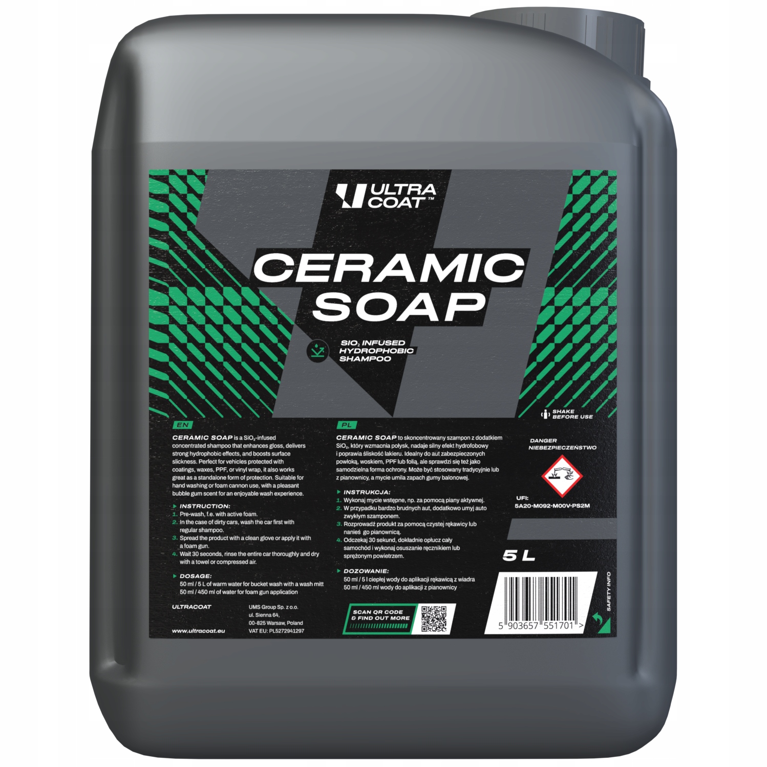 Ultracoat Ceramic Soap Šampón s prídavkom SiO2 na umývanie auta 5L