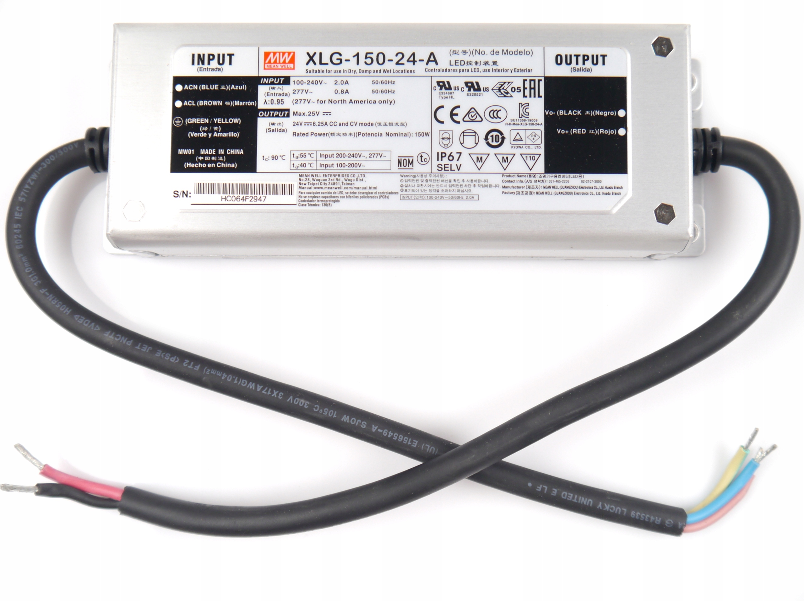 Napájecí zdroj Mean Well XLG-150-24-A 150W 24V 6,25A pro Led osvětlení IP67