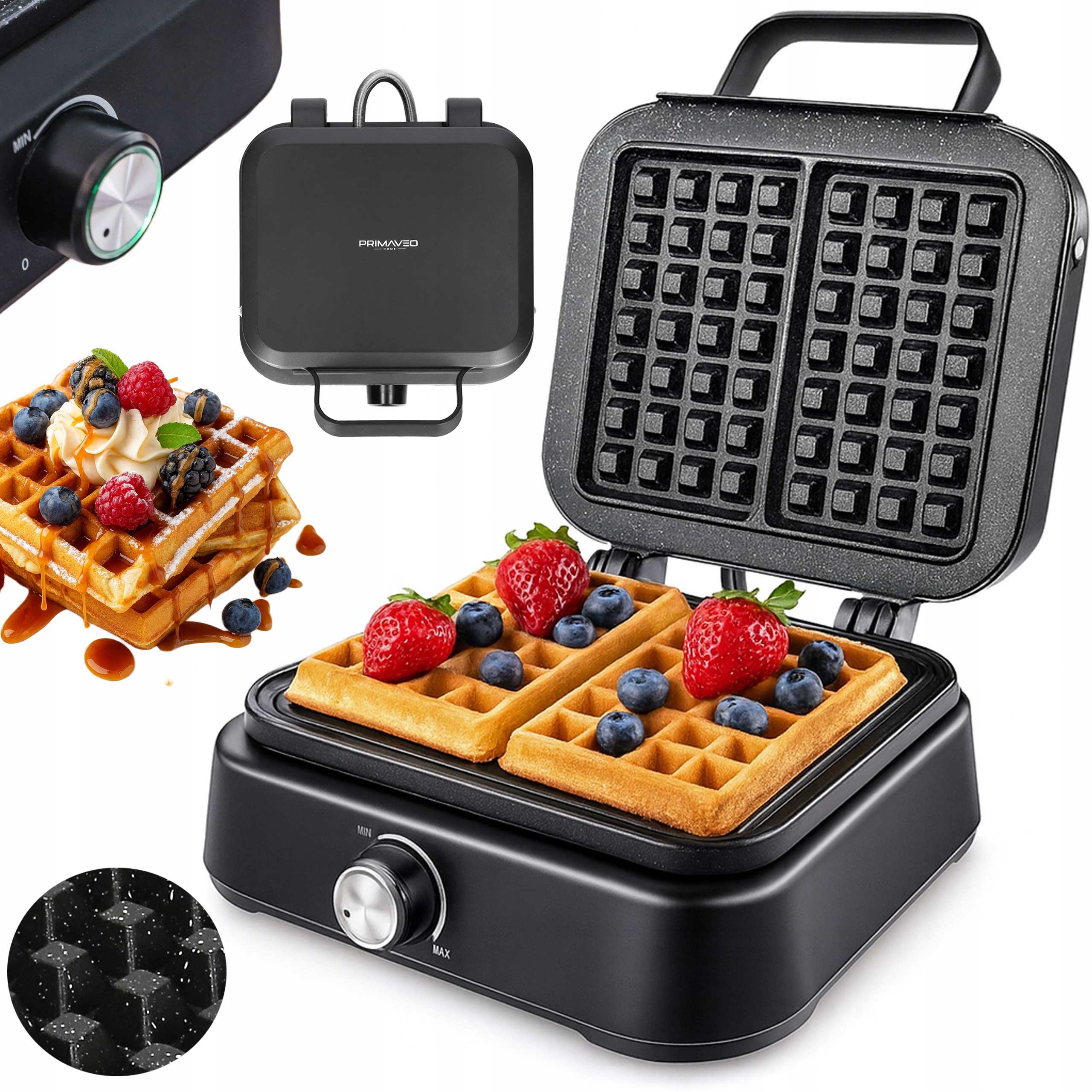 Gofrownica Mocna 2 Duże Gofry Regulacja Chrupkości Non Stick Powłoka 2200W