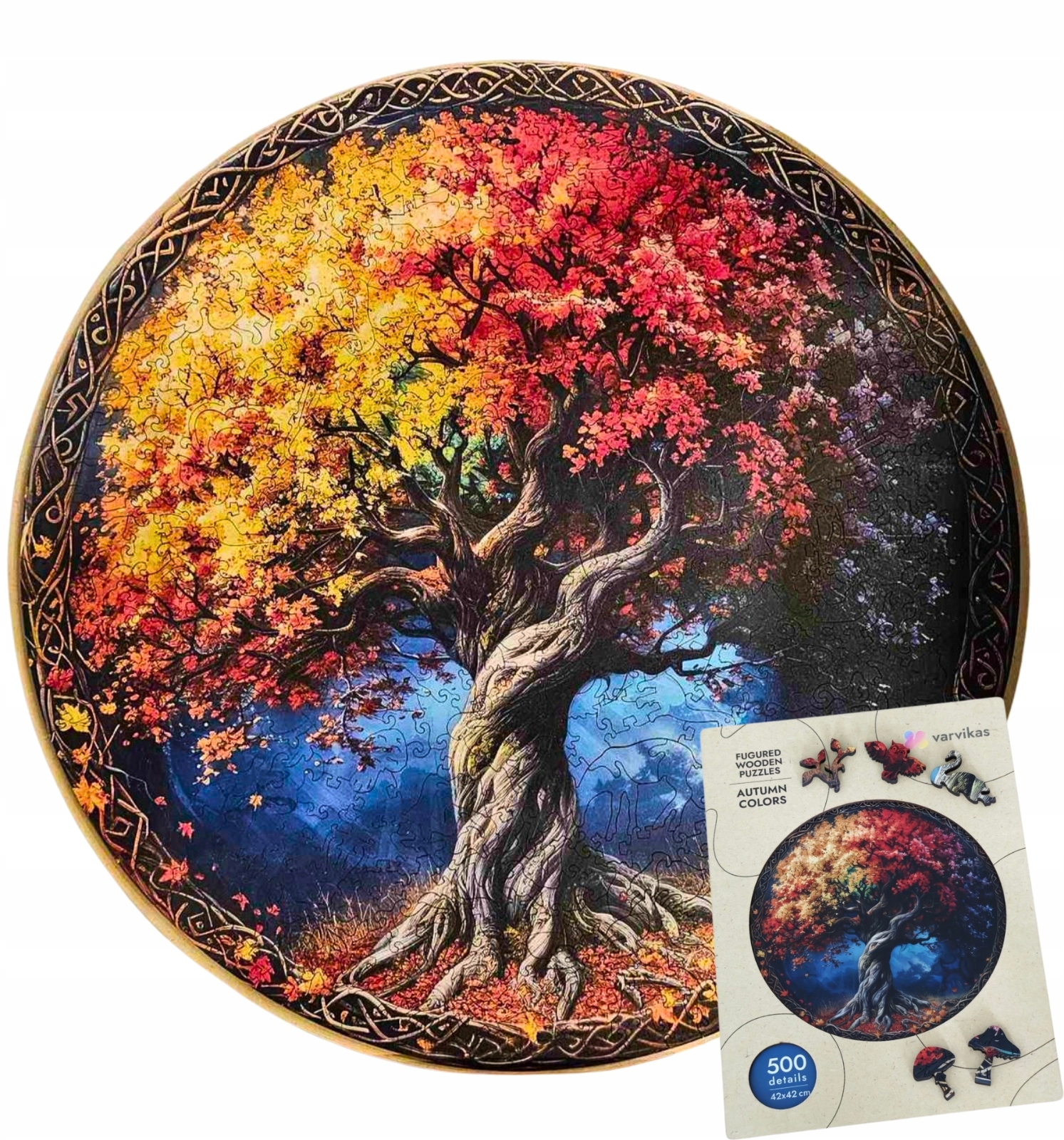 Puzzle Drewniane Duże 500 Eł w Drewnianym Pudełku Drzewo Życia Jesienne