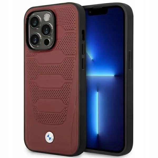 Etui Bmw Leather Seats Pattern MagSafe na iPhone 14 Pro burgundowe Bmw