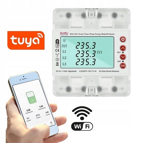 Inteligentny Licznik Energii 3-FAZOWY Na Szynę WiFi Tuya Smart Podlicznik