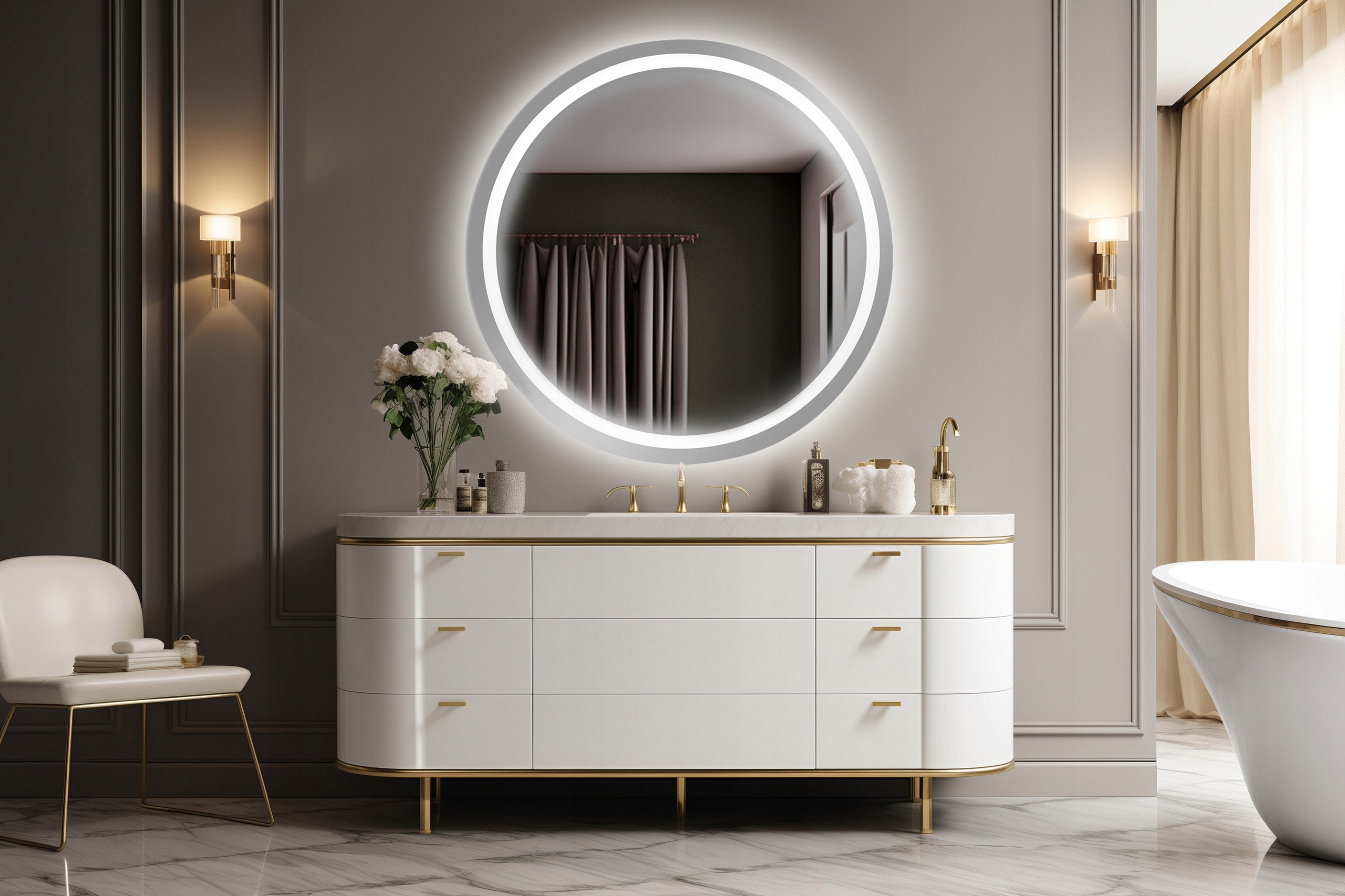 LUSTRO OKRĄGŁE LED 100 CM PODŚWIETLANE ŁAZIENKOWE SALON SYPIALNIA TOALETKA Kod producenta OKRĄGŁE LUSTRO LED DO ŁAZIENKI SALONU DUŻE