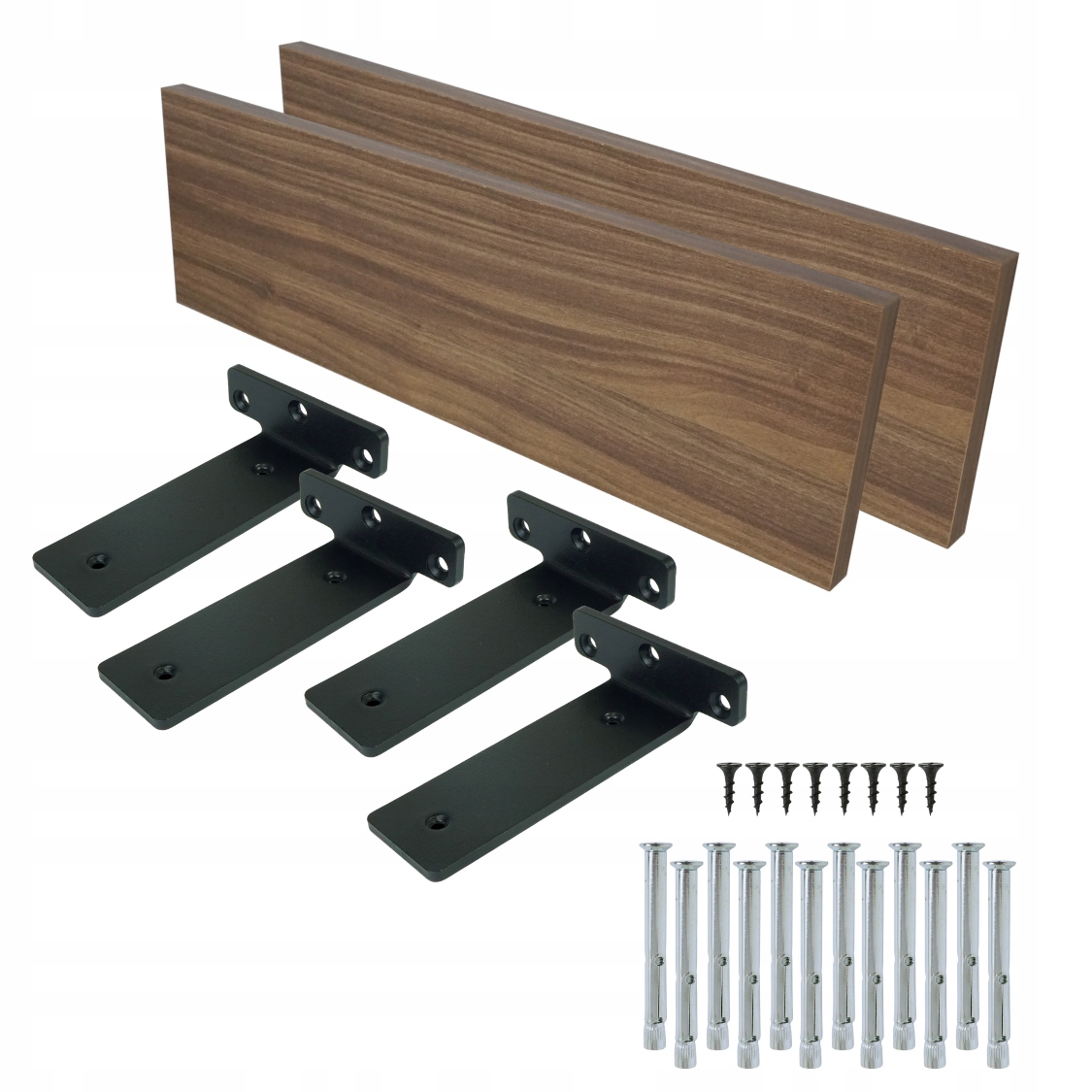 2x nástěnné police ořech 500 mm laminovaná deska formát nábytku držák