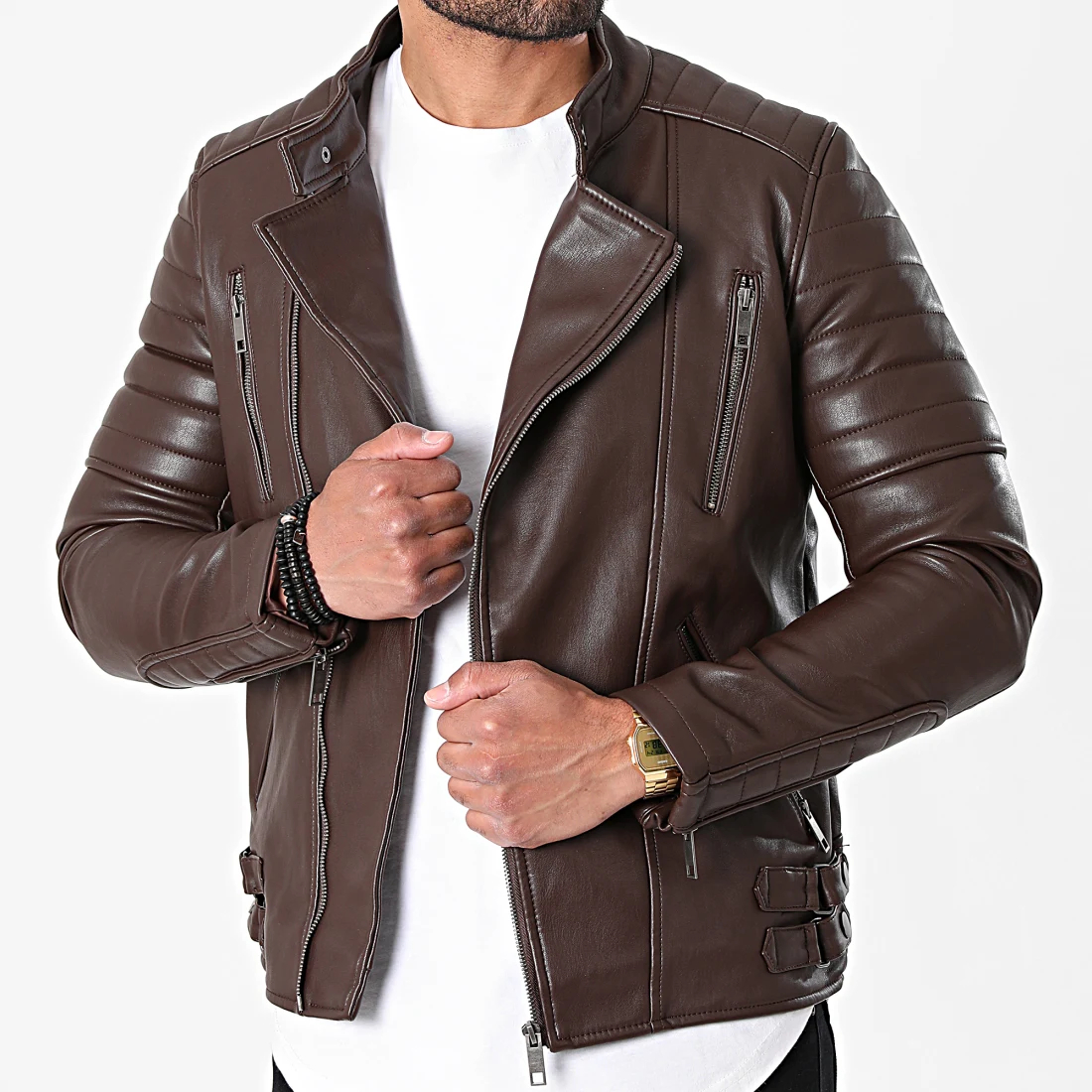 pánská ramoneská bunda s prošívanými zipy, přechodová