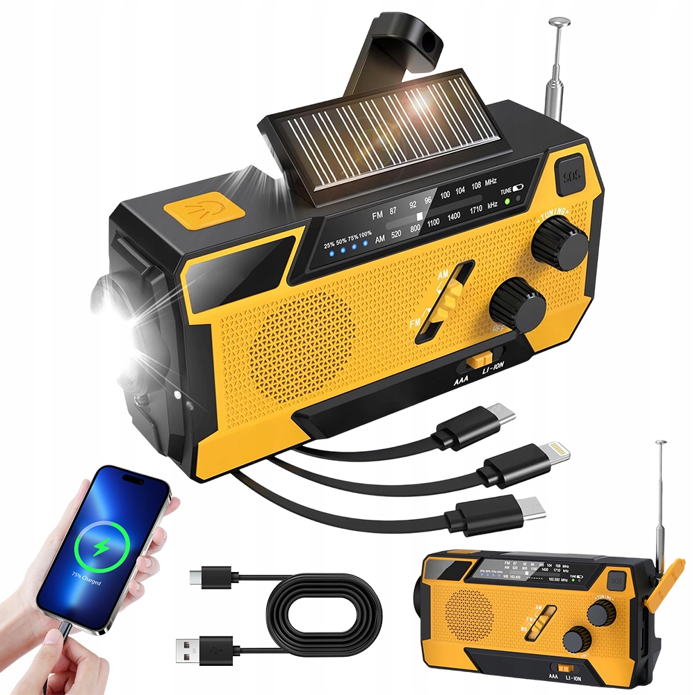 Rádio na kliku Přenosná solární svítilna Powerbank 2000mah s Sos alarmem