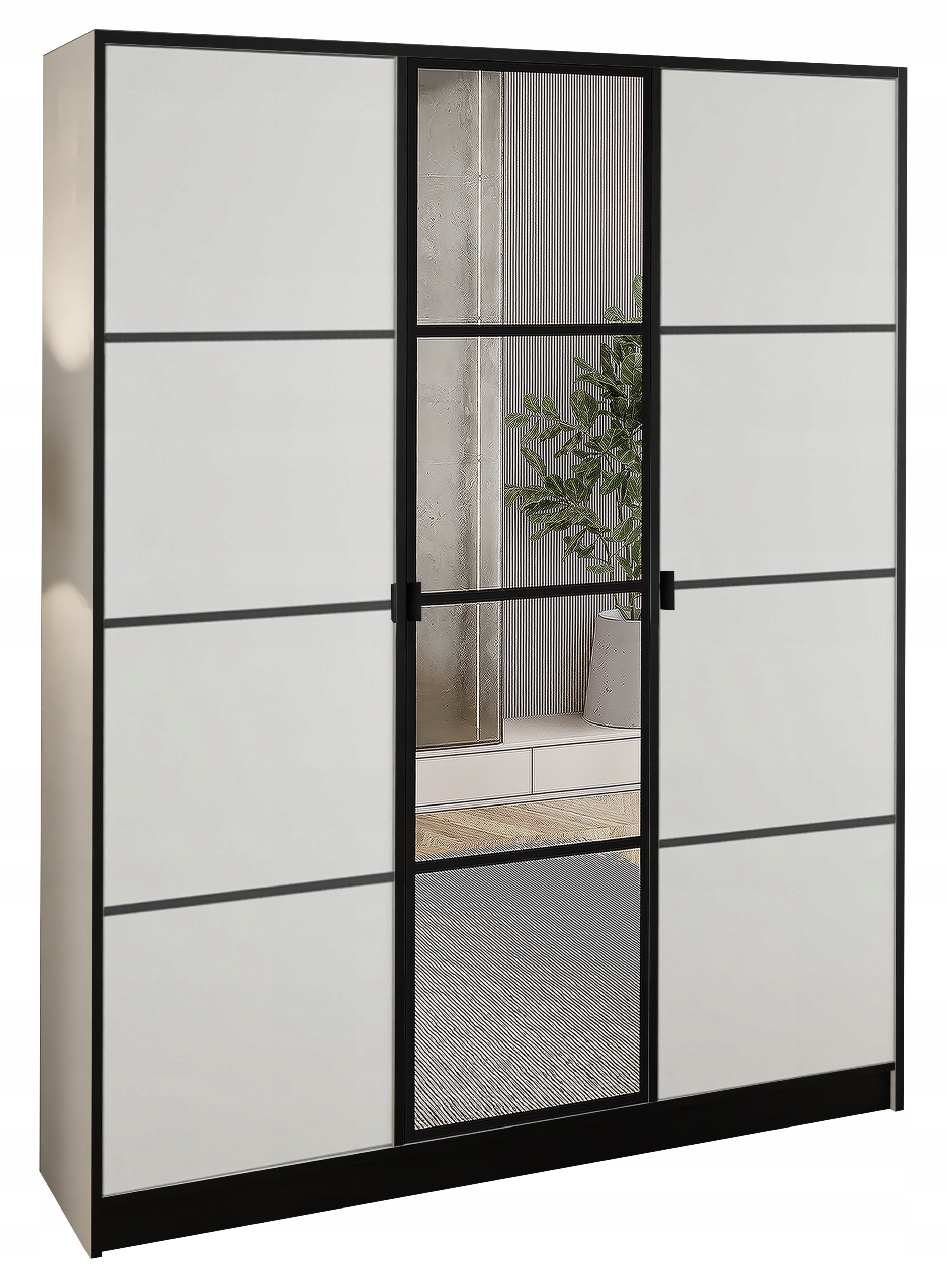 Skříň Lumi 157 3D Bílá se zrcadlem eden Vzor 2 Držák Černá