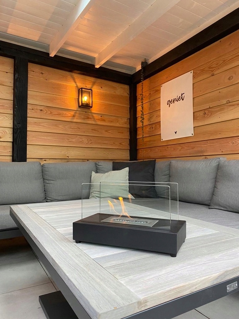 BIOKOMINEK WOLNOSTOJĄCY NA STÓŁ DOM TARAS BIOETANOL CZARNY QLIMA FFB 105 Szerokość 35 cm