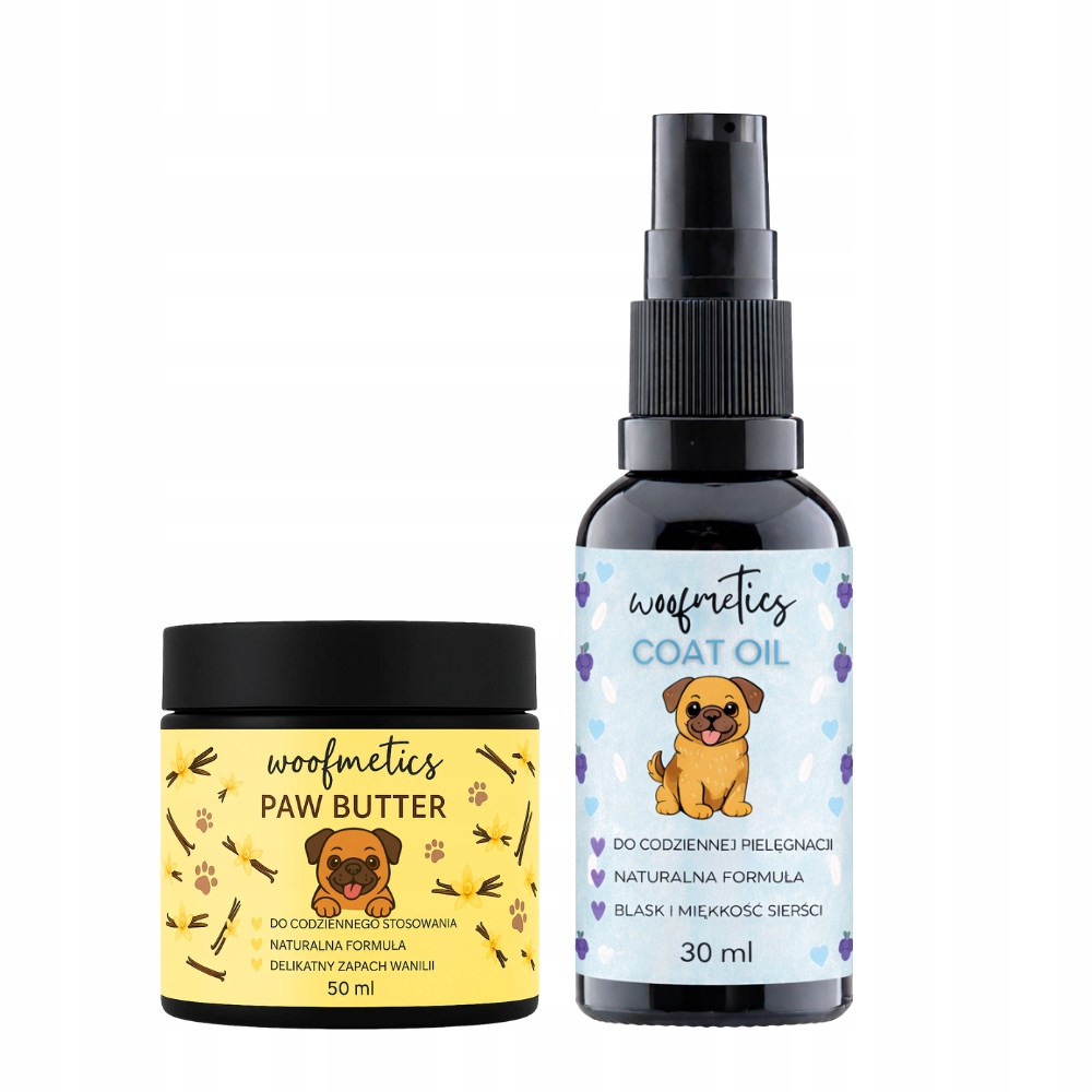 Levně Sada pro psa Vanilkové máslo na tlapky 50 ml Olej na psí srst 30 ml