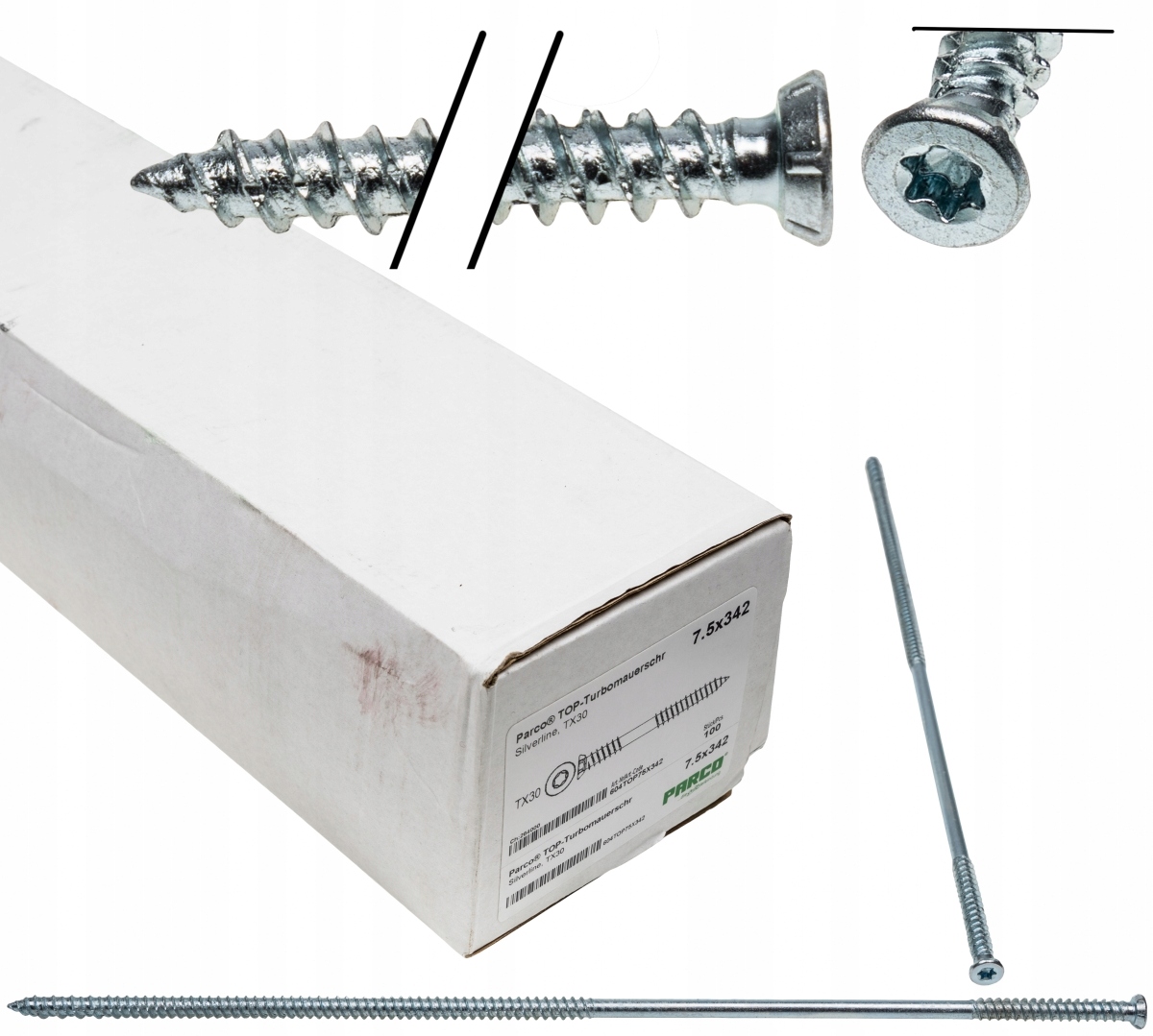 Šrouby 7,5x342 TX30 okenní zárubňový kužel 100 s