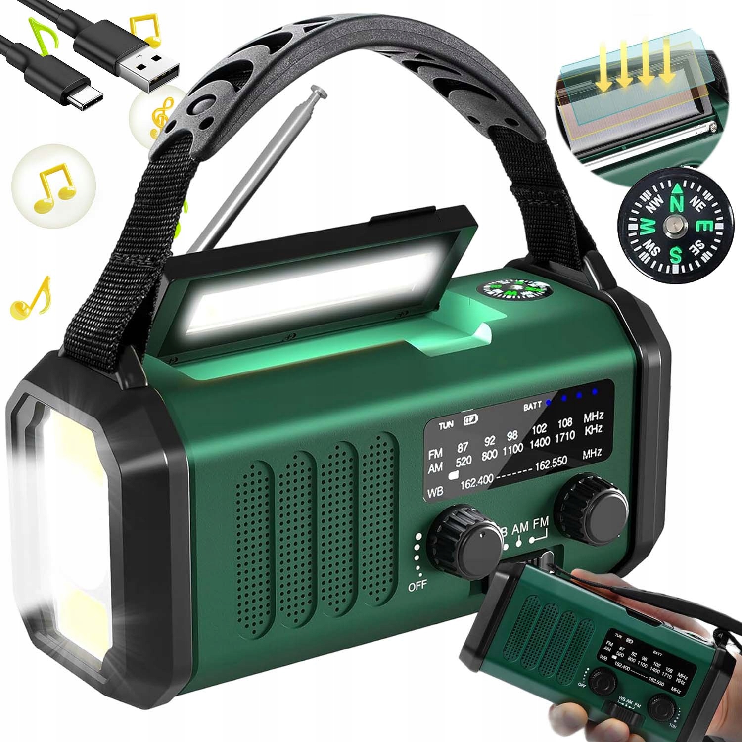 Rádio Na Kliku Přenosné Solární Dynamo Nouzové Svítilna Powerbank Omáčka