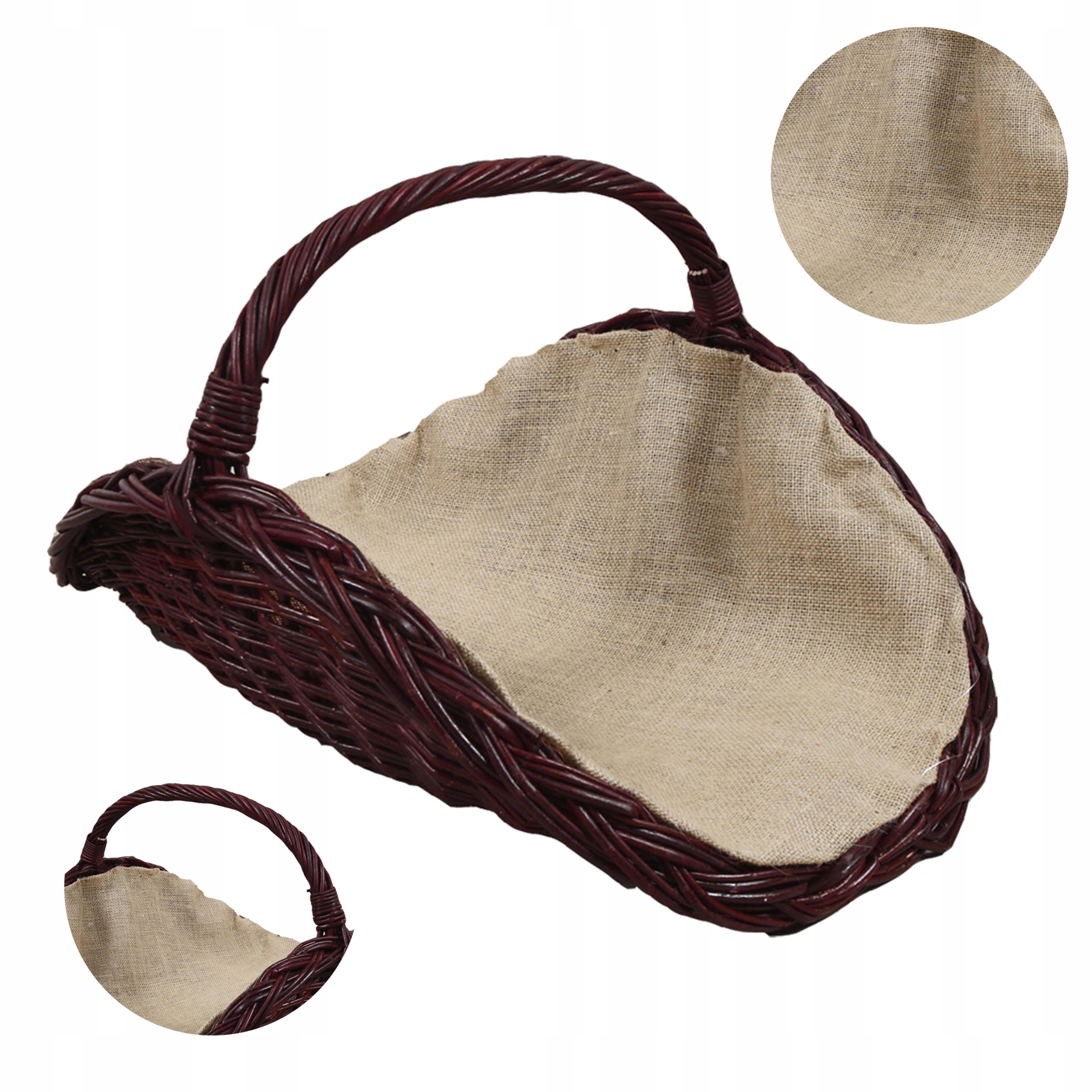 

Kosz wiklinowy na drewno owalny wyścielany jutą