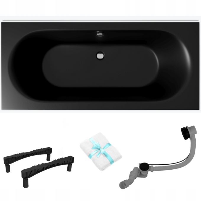 Obdélníková vana Excellent Oceana Slim 170x75 černá matná nohy sifon 4v1