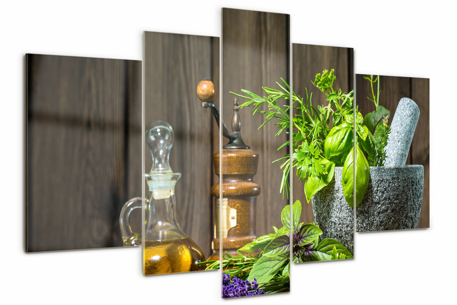 Akrylový triptychový obraz fotografie Bylinky v hmoždíři