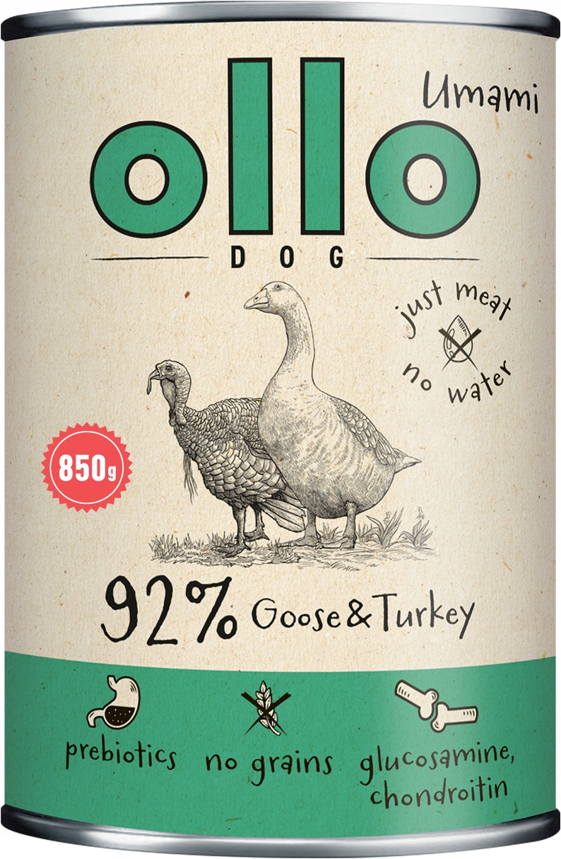 Levně Ollo Umami husa a Krmivo mokré Krůta pro psy sada 6x850g