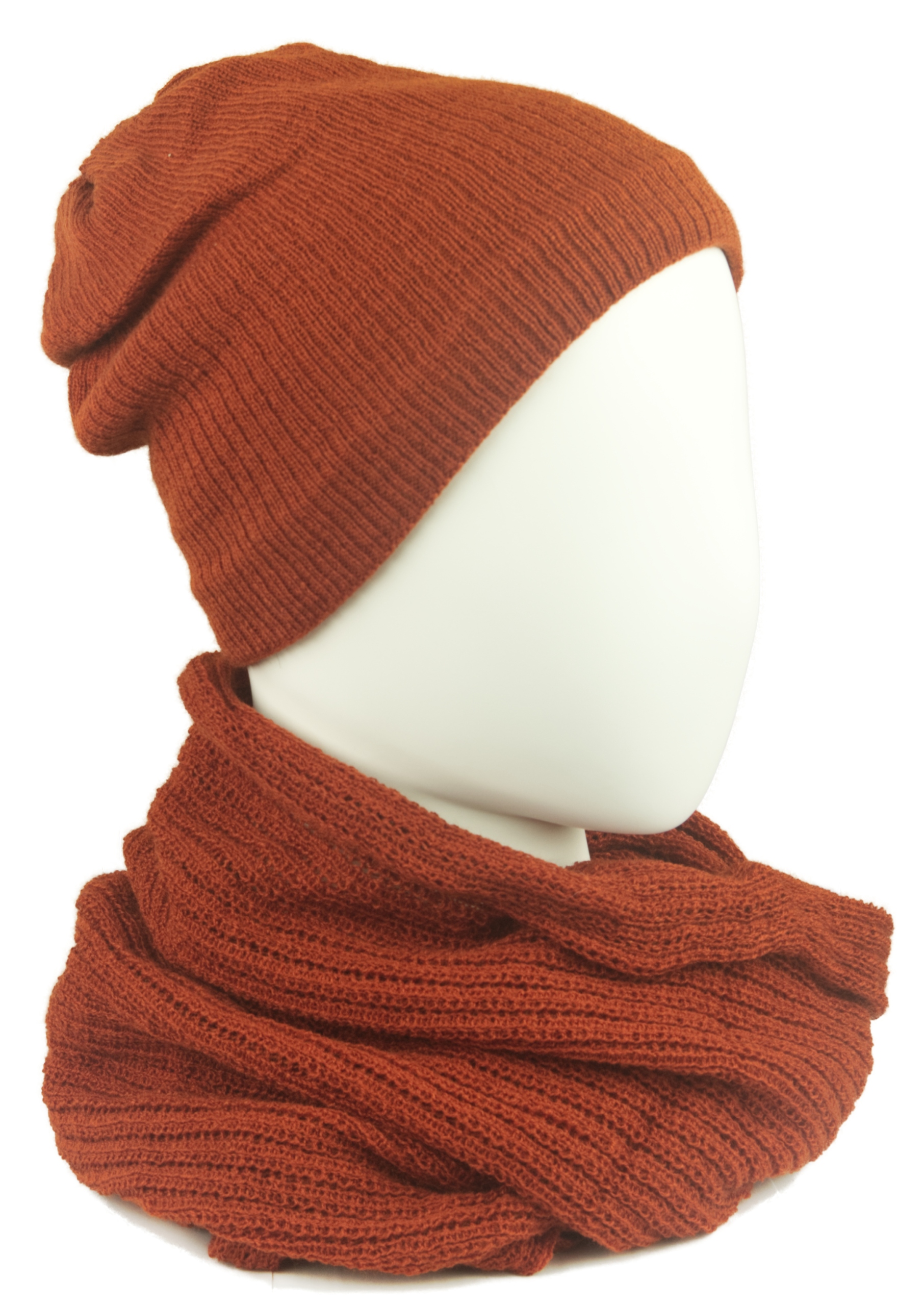 Komplet szalik KOMIN i CZAPKA na polarze RUDY