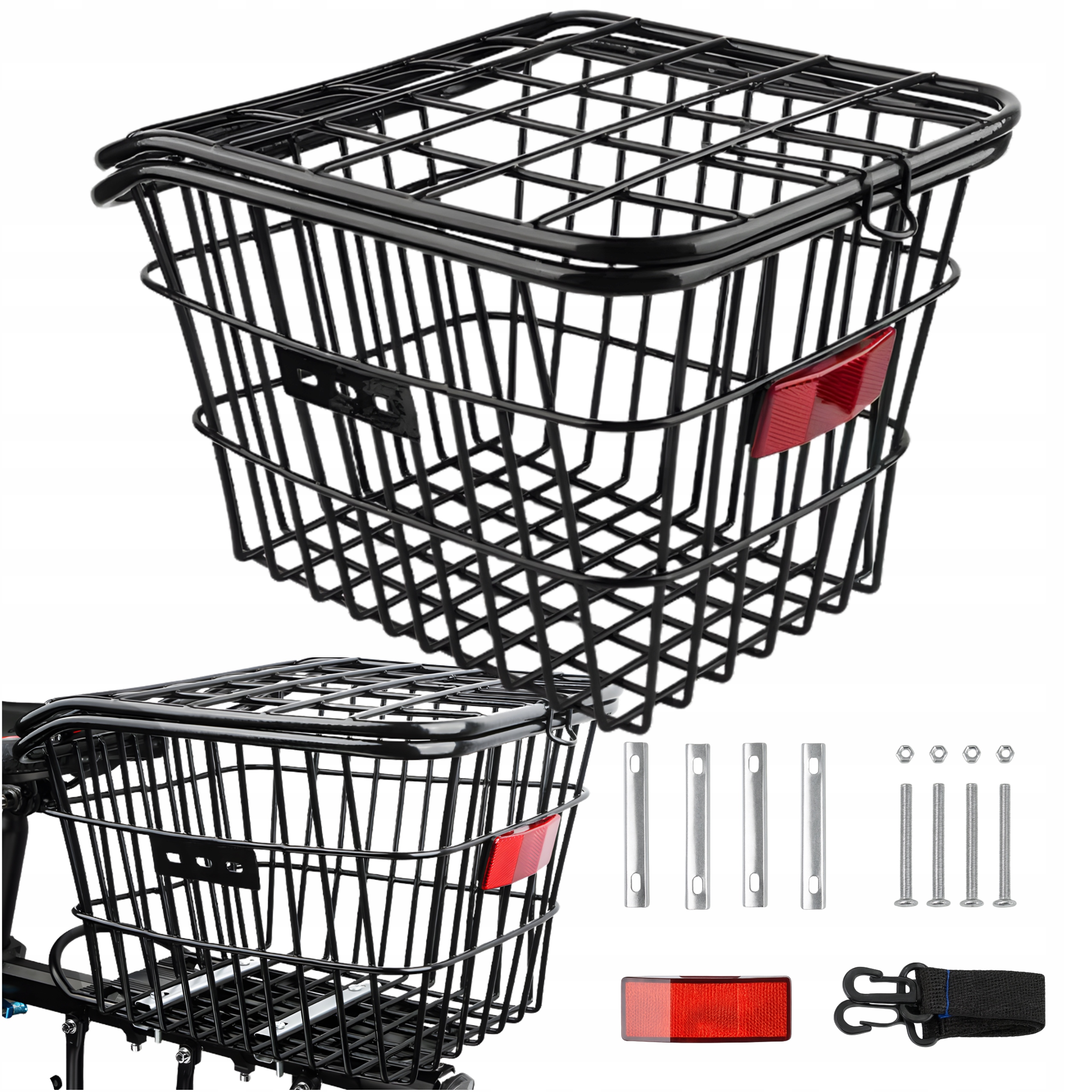 KOSZYK ROWEROWY KOSZ NA BAGAŻNIK ZAMYKANY Z ODBLASKIEM POJEMNY METALOWY