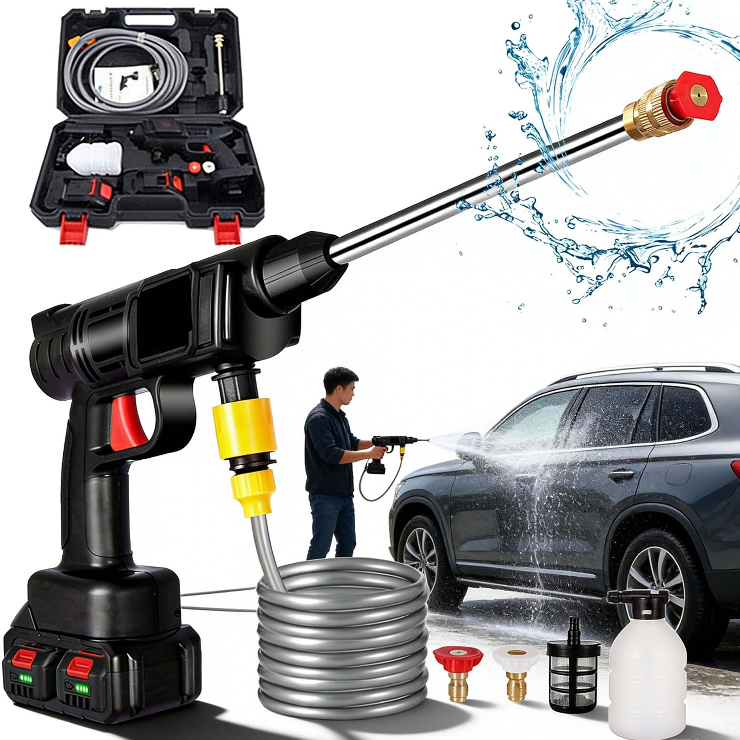 Myjka Ciśnieniowa Bezprzewodowa 88VF Z 2 Bateriami 1500W 5M Węż Zestaw