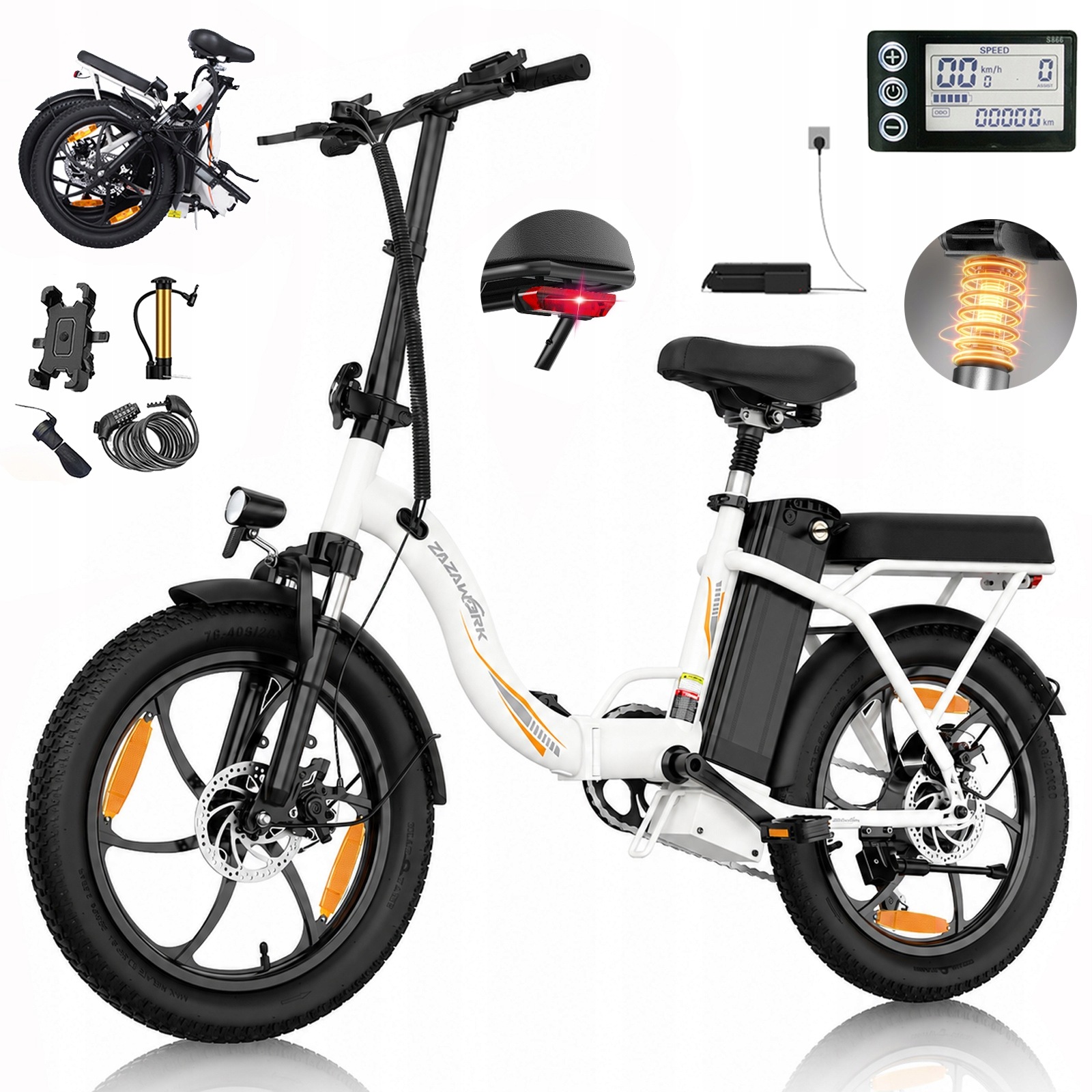 Rower elektryczny 250W 48V16AH 100KM 20" Fatbike Męski/Damski 7 biegowa