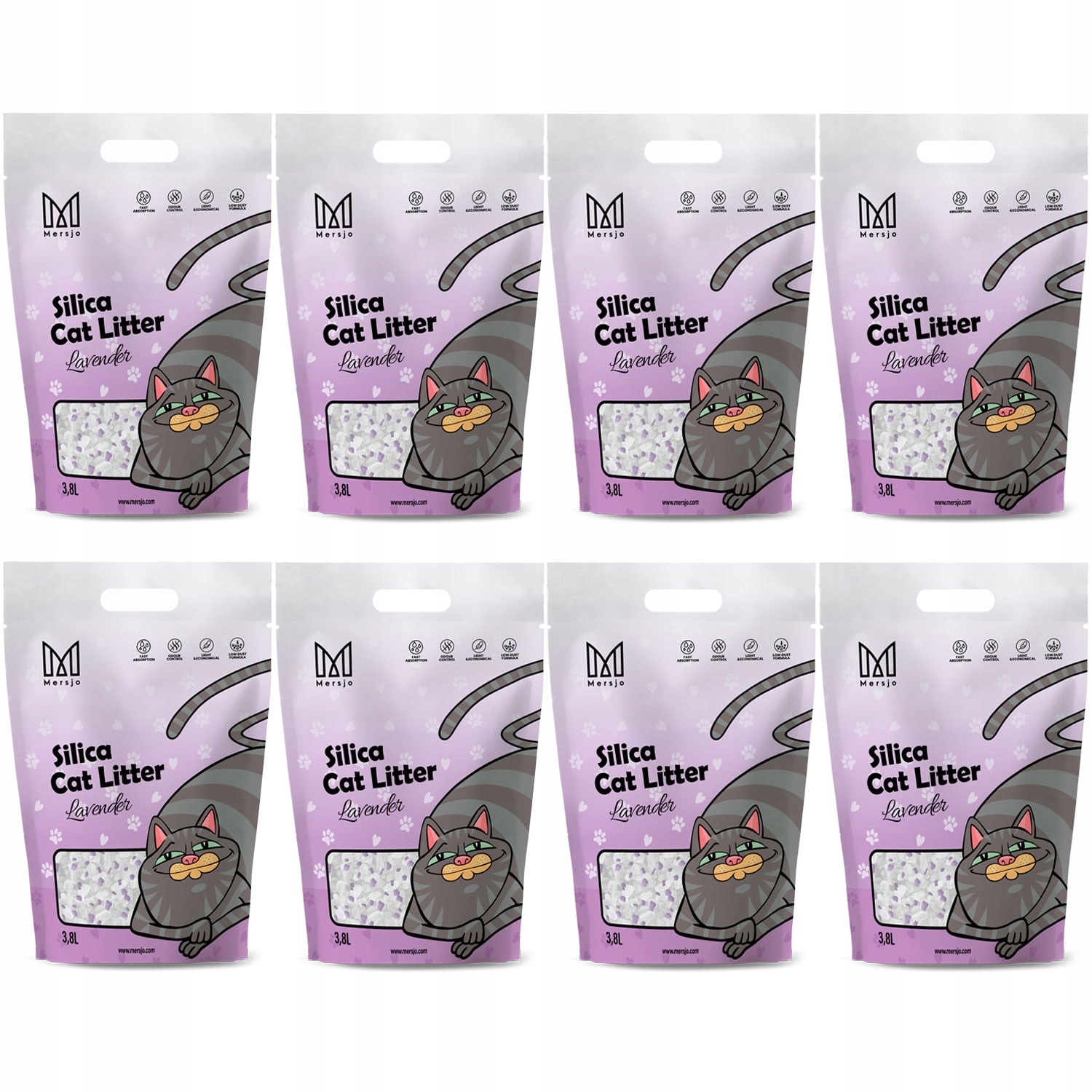 Levně 8x Silikátové Stelivo Levandulové pro kočky bezprašné Premium přírodní 3,8L