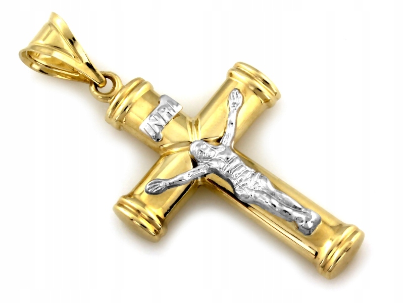 Zlatý dvoubarevný křížek 585 14k, váha 5.51g, velký přívěsek na řetízek