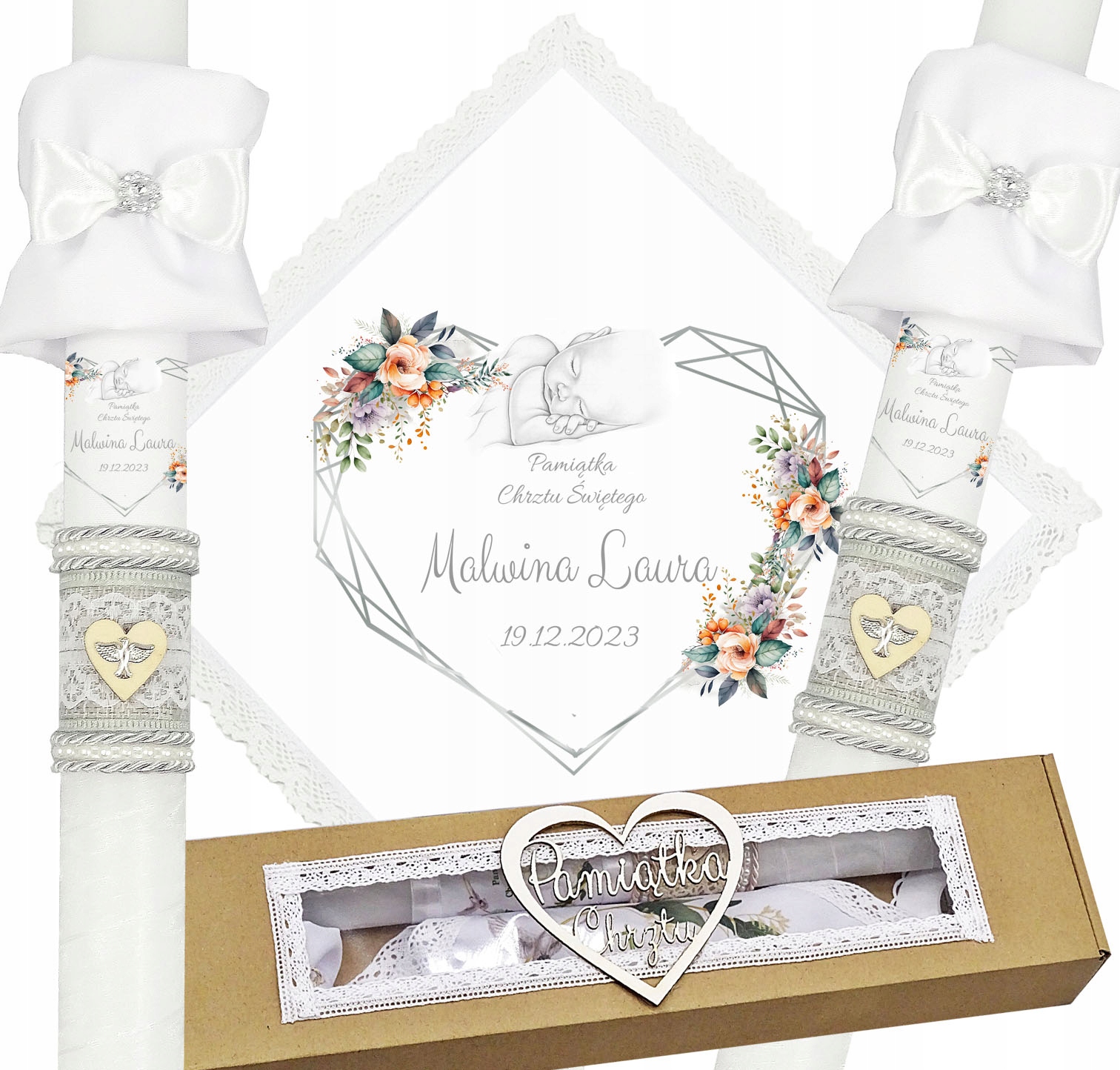 ŚWIECA NA CHRZEST SZATKA DO CHRZTU ECO PUDEŁKO