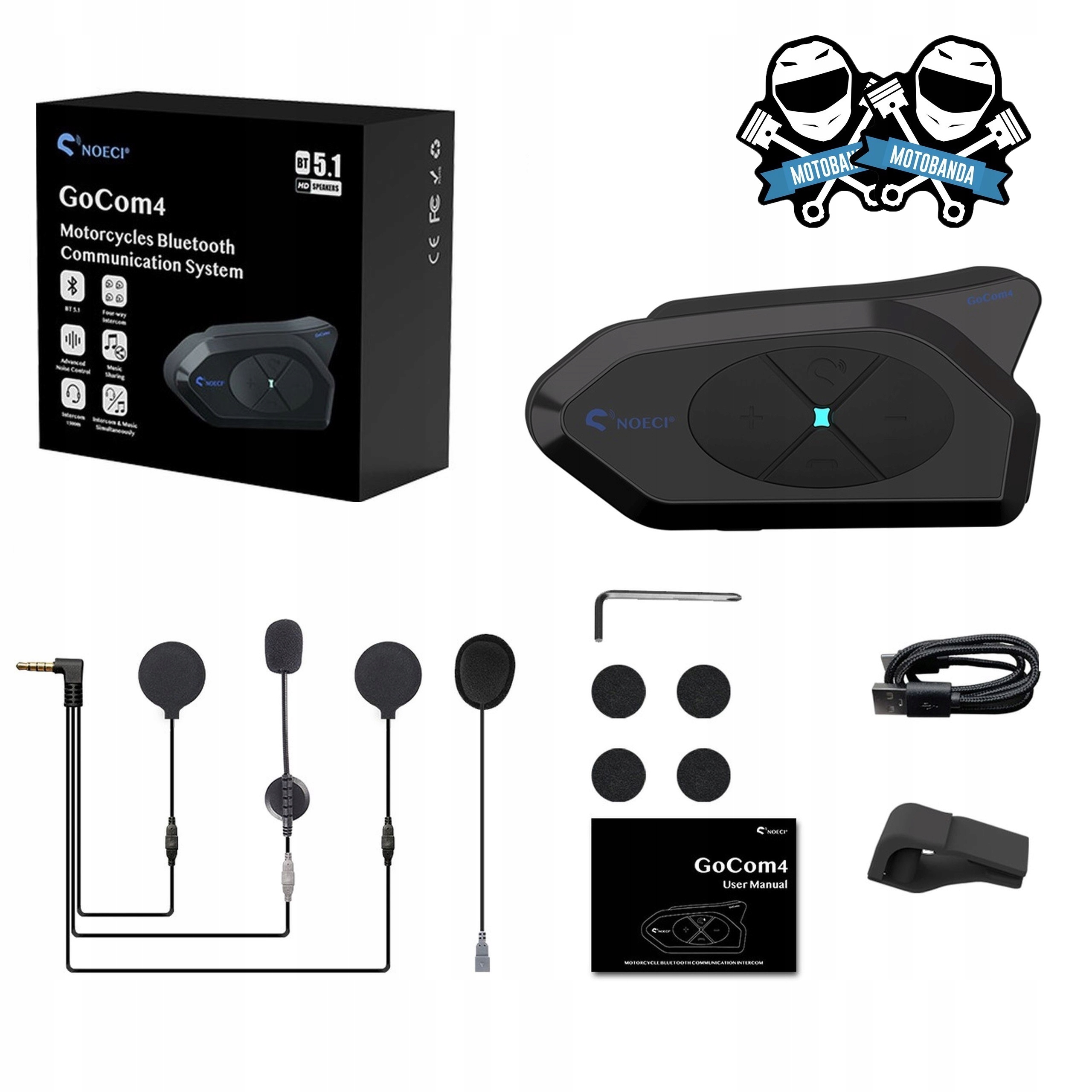 Interkom motocyklowy Noeci GoCom4 1200m, Radio Fm, Bluetooth, Głośniki Hd