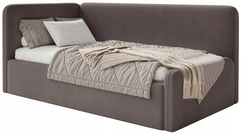 Postel pro mláděž 90x200 cm Fanklo hnědá velurová levá matrace
