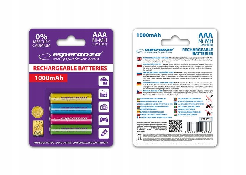 Esperanza Akumulatorki Aaa 1000MAH 4SZT Mieszane Baterie Rechargable