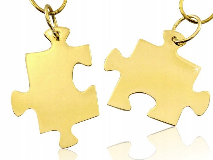 Zlaté Přívěsky Dva Puzzle Puzzel Zlato 585 Gravírování