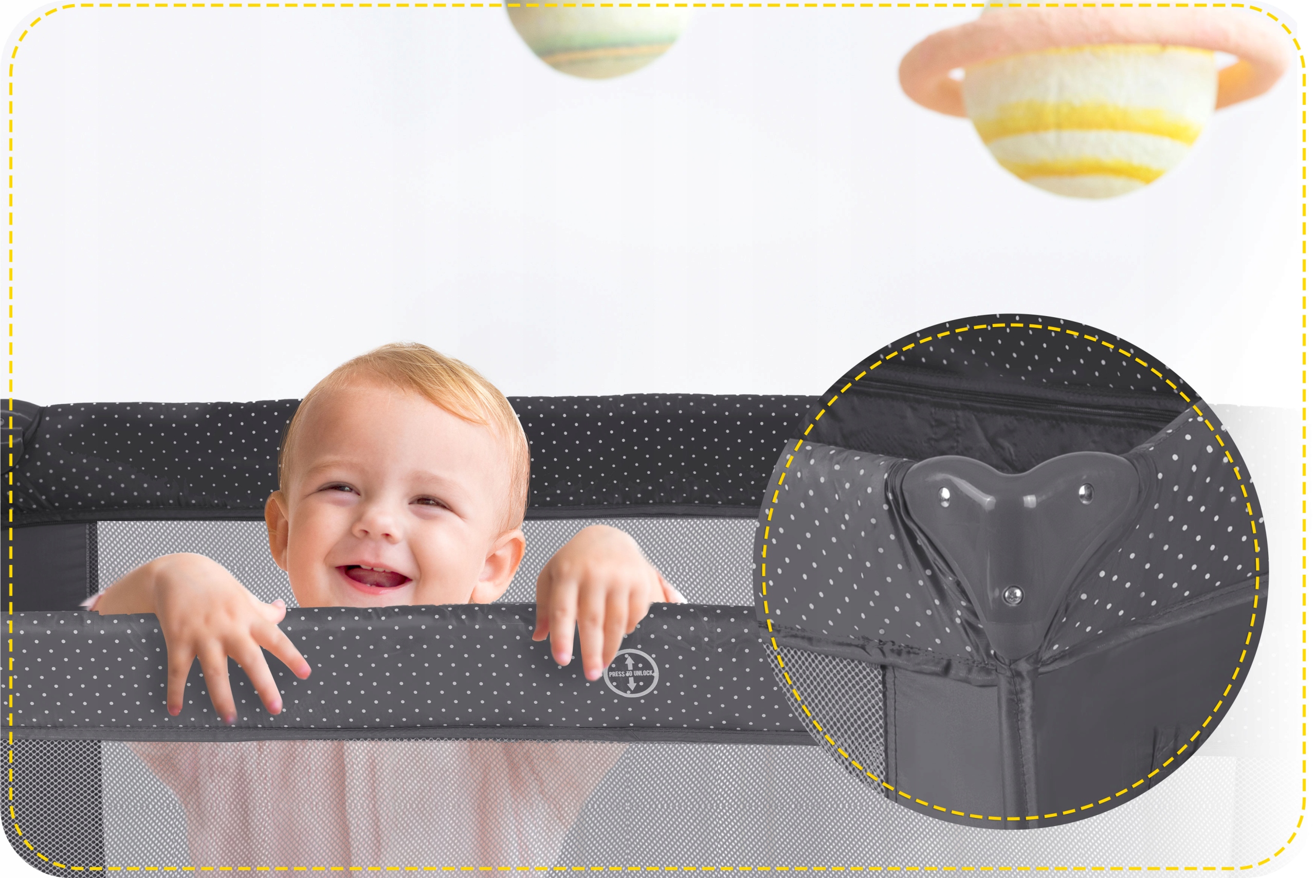 ŁÓŻECZKO TURYSTYCZNE DWUPOZIOMOWE SKŁADANE Z MATERACEM KOJEC + AKCESORIA Marka Rickokids