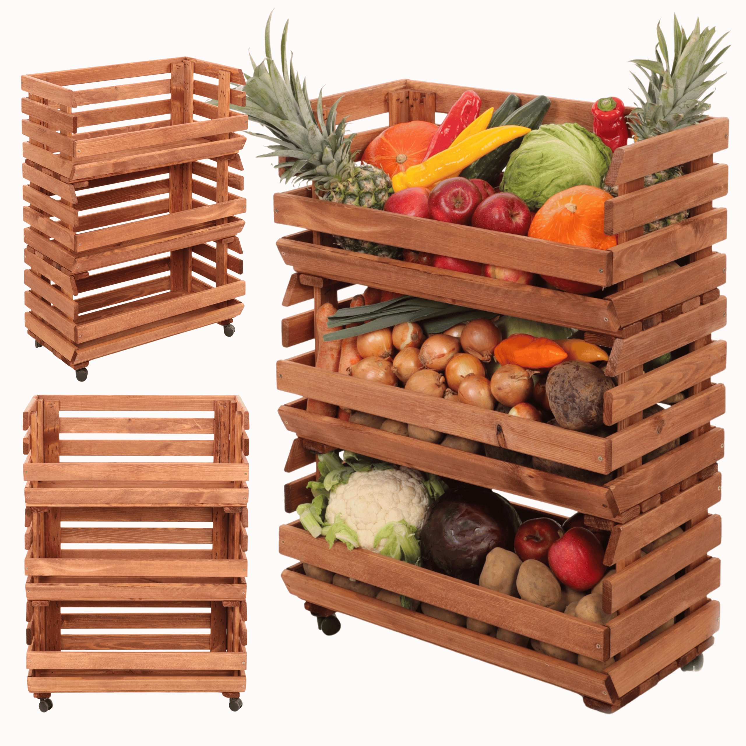 Škatule na zeleninu, regál na zeleninu, ovocie, regál 3x57 cm, Kolieska