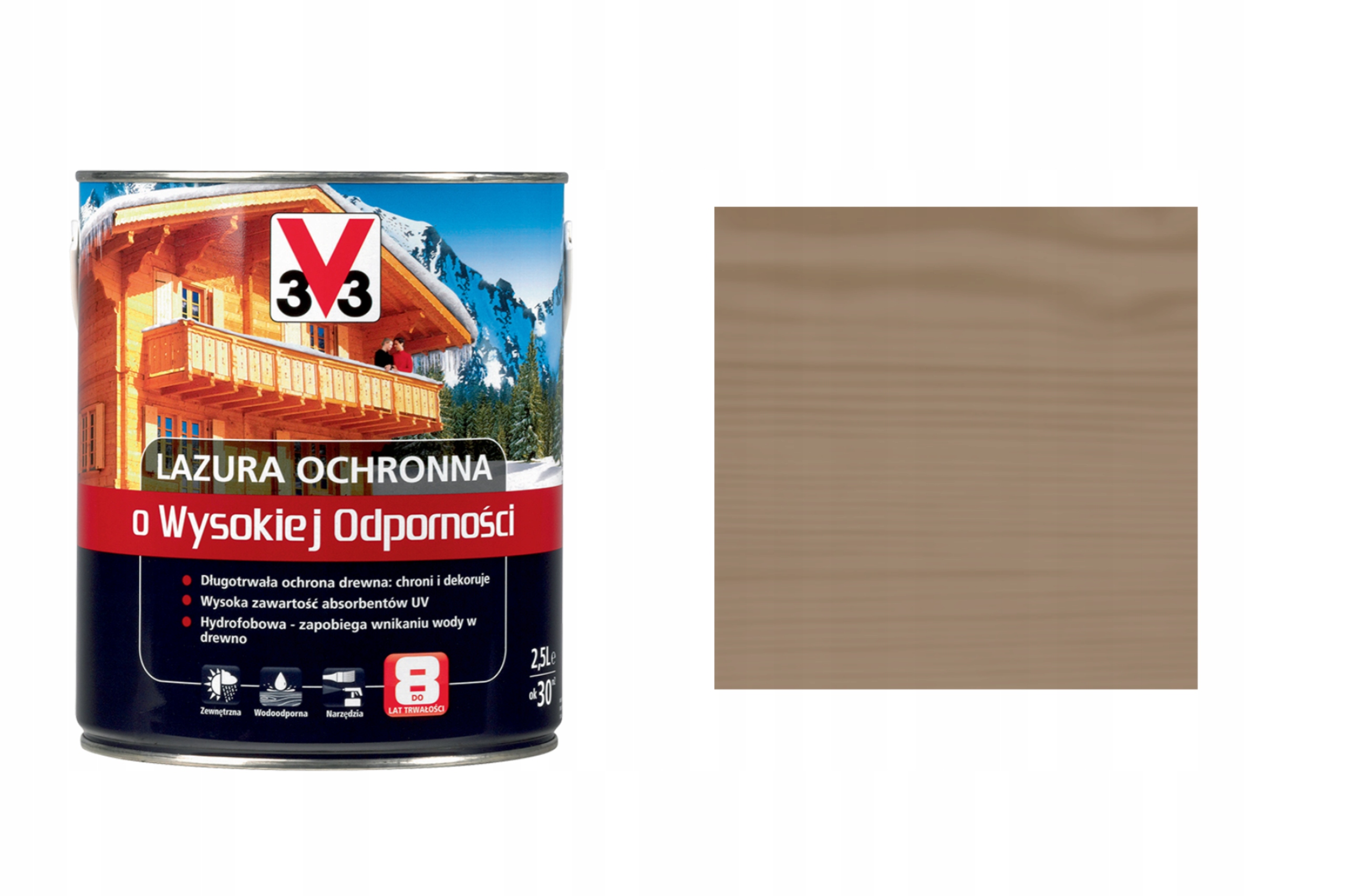 V33 Lazura s vysokou odolností 8 let Šedá 2,5L