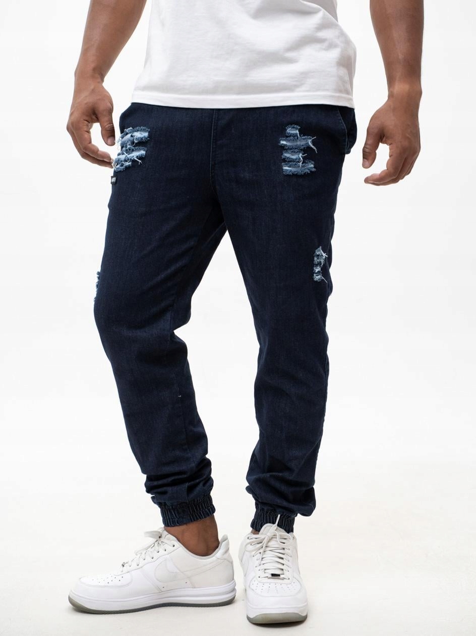 Džínové Kalhoty Jogger S Otěrami Pánské Tmavě modré Diamante Wear XL