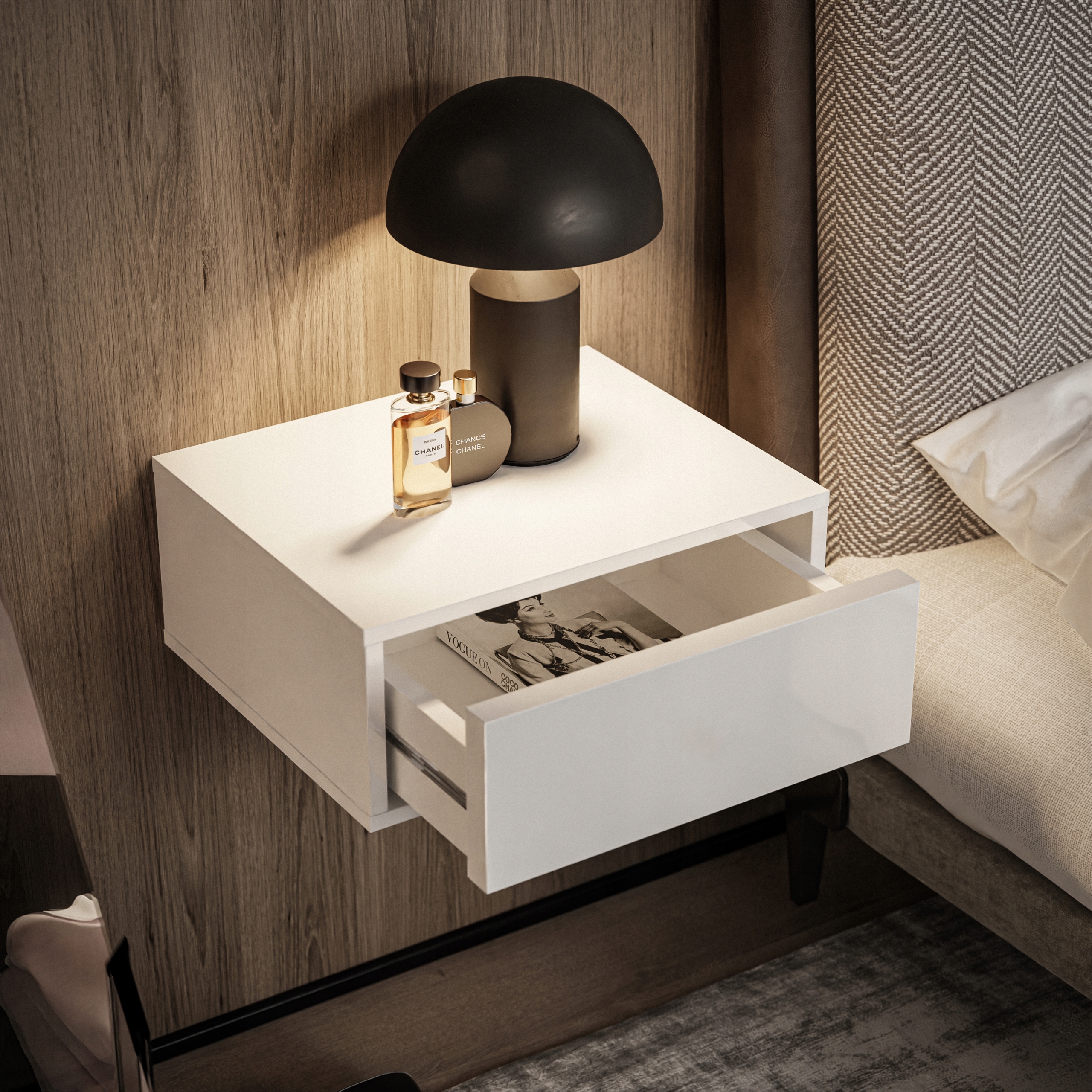 Stolik nocny wiszący BLANCO biały połysk push open Szerokość mebla 45 cm