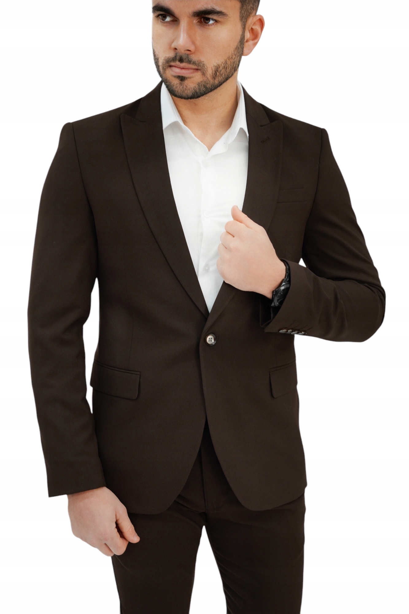 Garnitur komplet męski ciemny brąz slim rozmiar 54\34 Rozmiar L