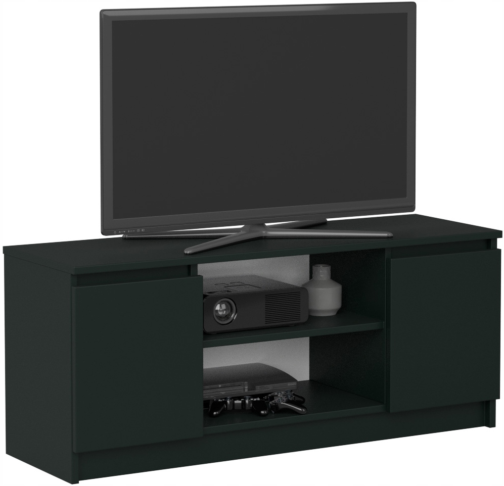 SZAFKA RTV STOLIK POD TELEWIZOR 120CM STOJĄCA DRZWI PÓŁKA CZARNA CZARNY