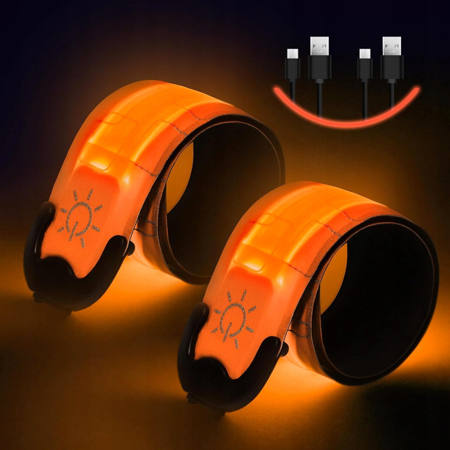 LED OPASKI BIEGOWE MIGAJĄCE Z ŁADOWANIEM USB REGULOWANE 2 SZT