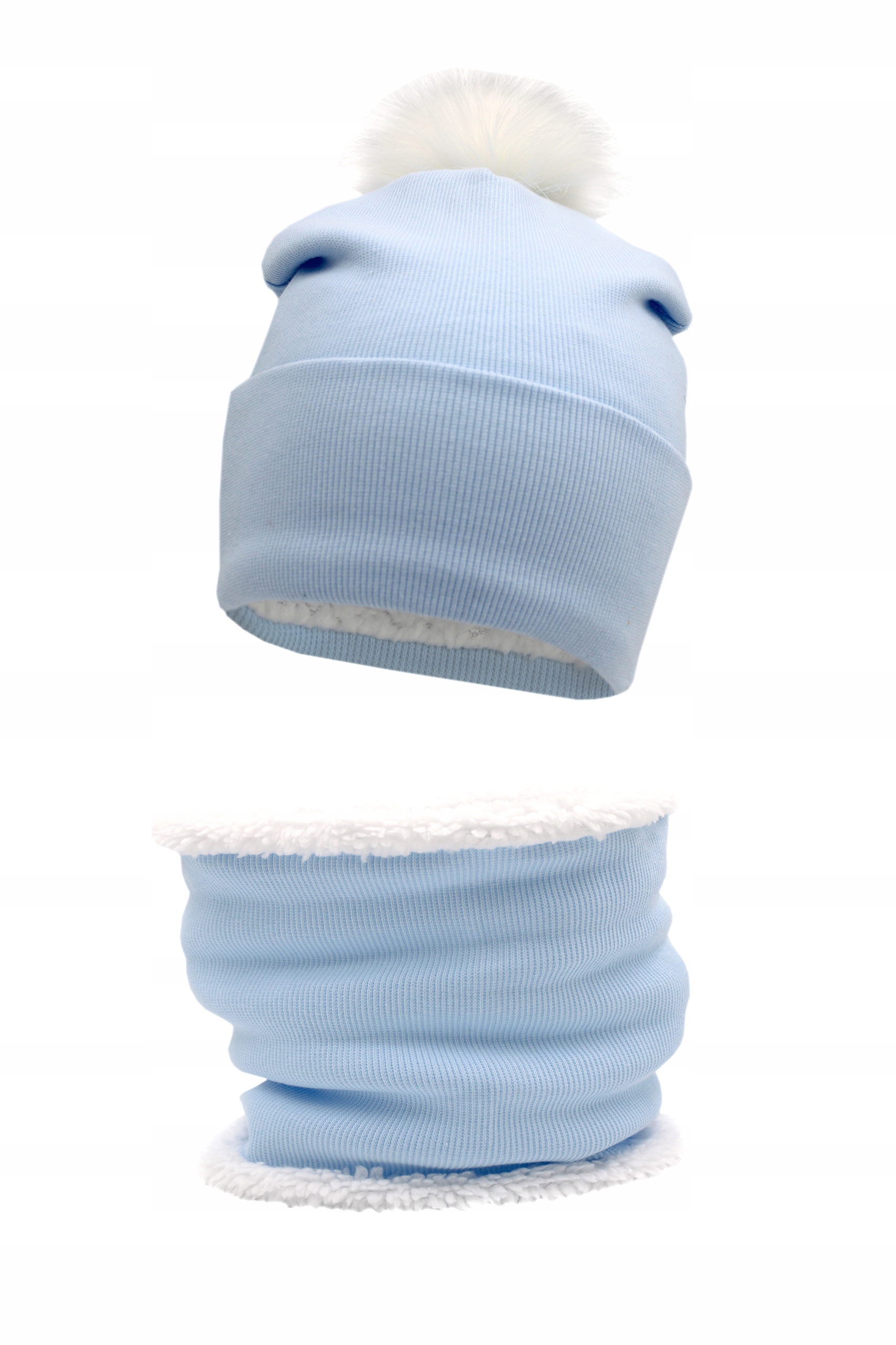 

Komplet Czapka Pompon+tuba Dziecięca Bawełna+minky