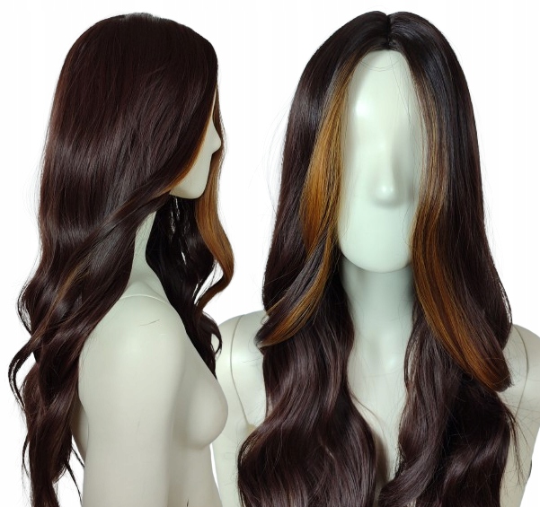 Paruka Front Blond hnědá bez ofiny, vlny, husté světlé pramínky