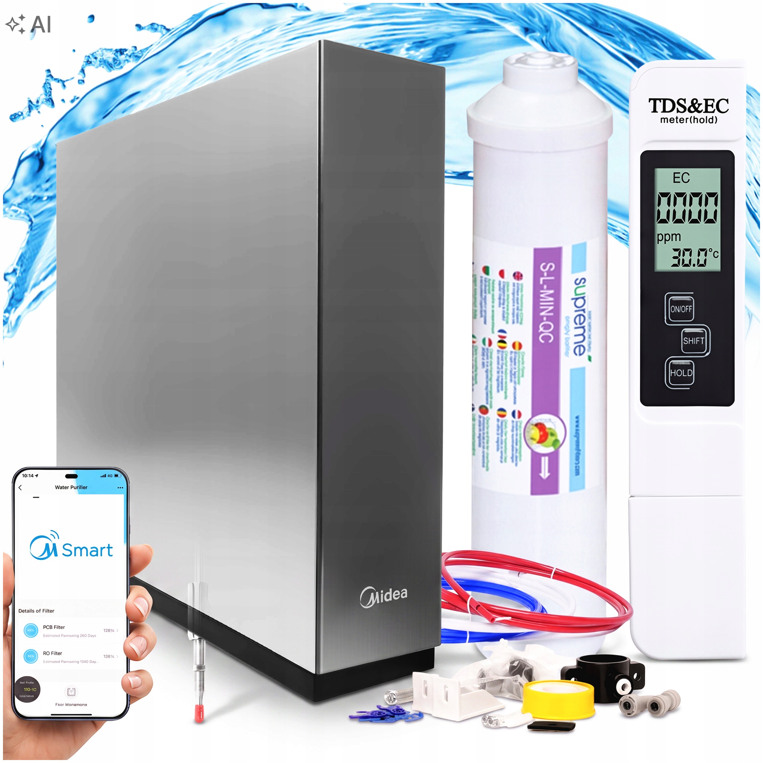 Reverzní Osmóza Vodní Filtr Midea 600 Gpd Mineralizátor Měřič Tds Wifi