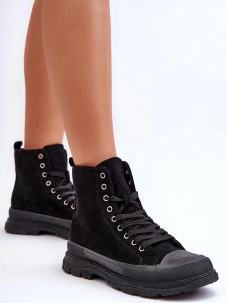 CZARNE WORKERY WYSOKIE TRAMPKI BOTKI EKO ZAMSZ 40 Model workery